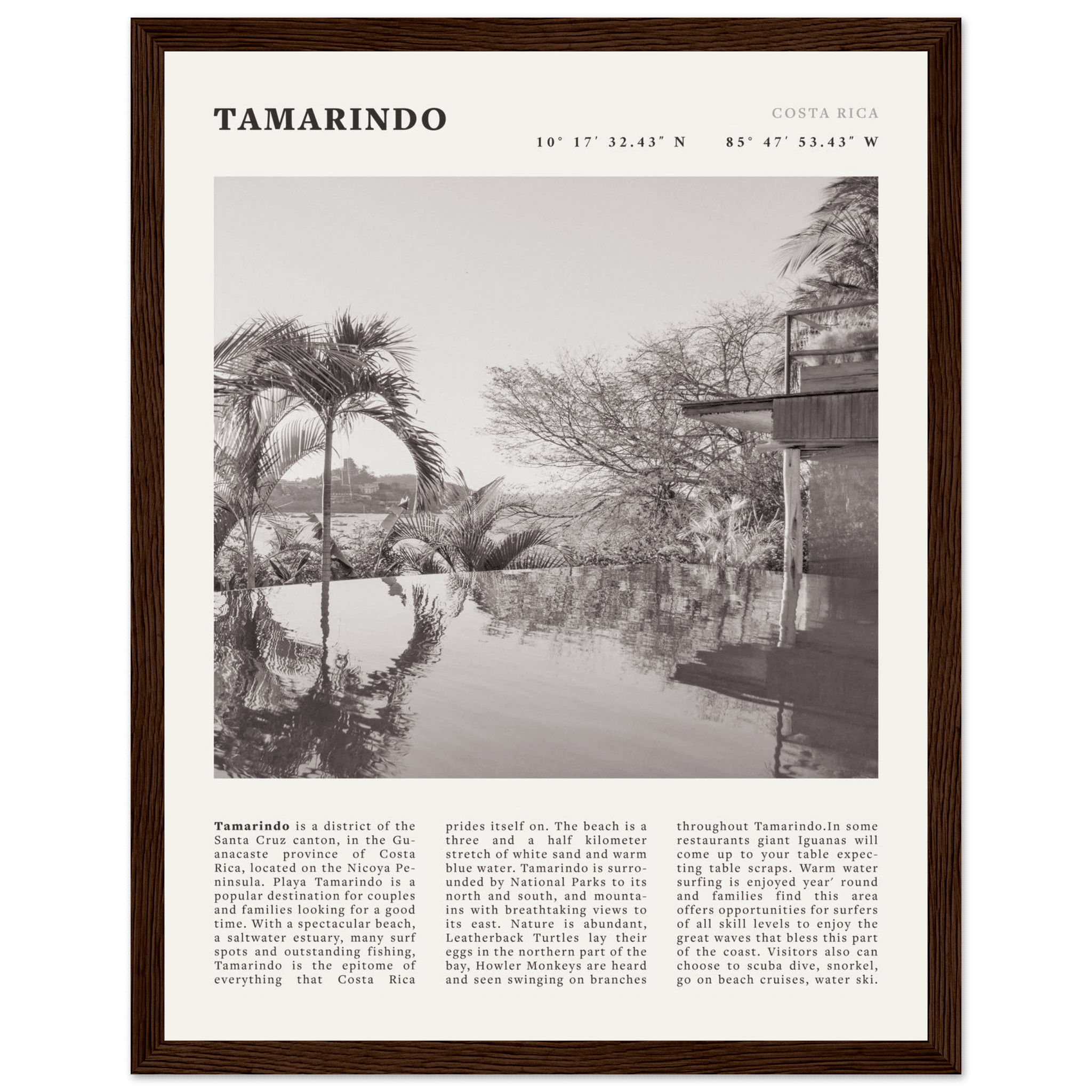 Tamarindo Poster | Black & White Costa Rica Beach Wall Art | Surf Travel Print - Evergreen Posters