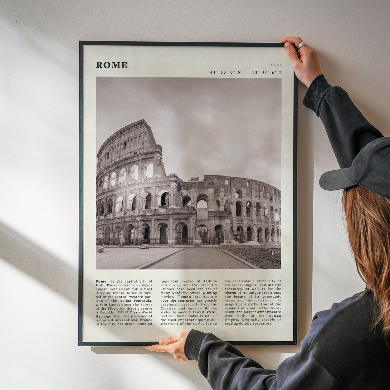 Rome Poster | Black & White Colosseum Wall Art | Italy Travel Print | Roman Decor - Evergreen Posters