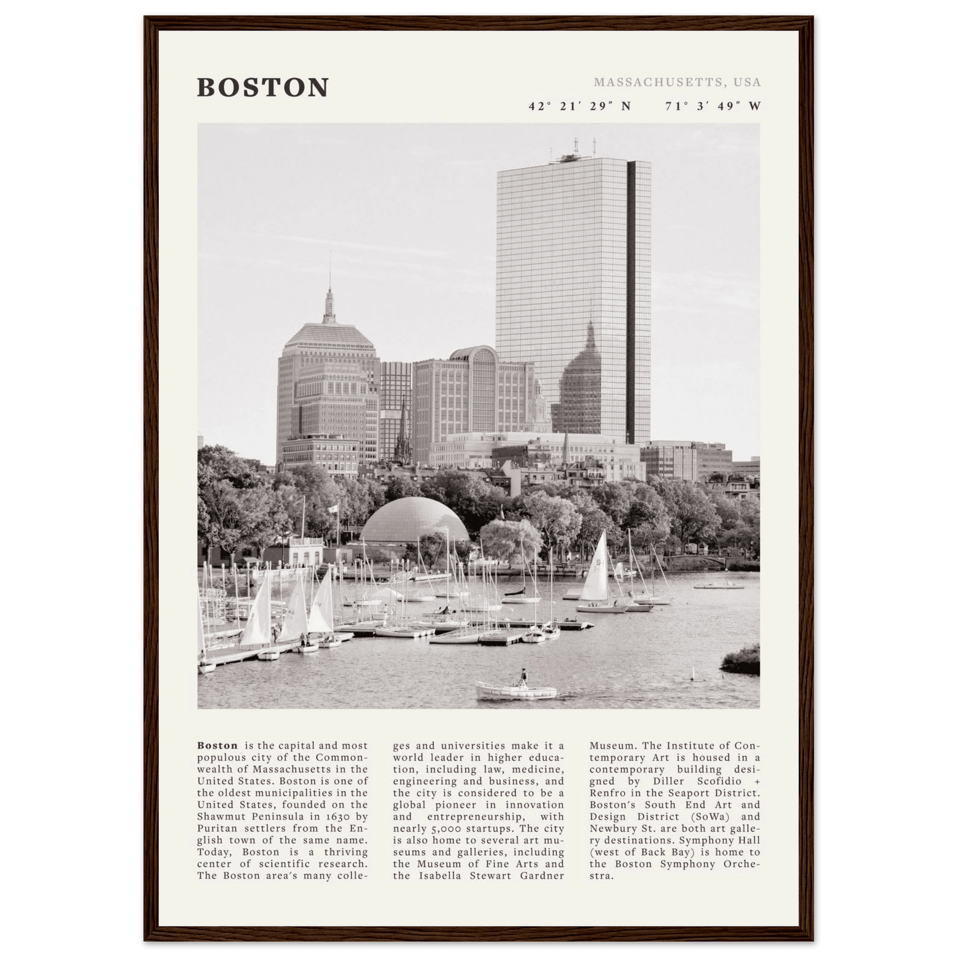 Boston Poster | Black & White Charles River Skyline Wall Art | Massachusetts Print - Evergreen Posters
