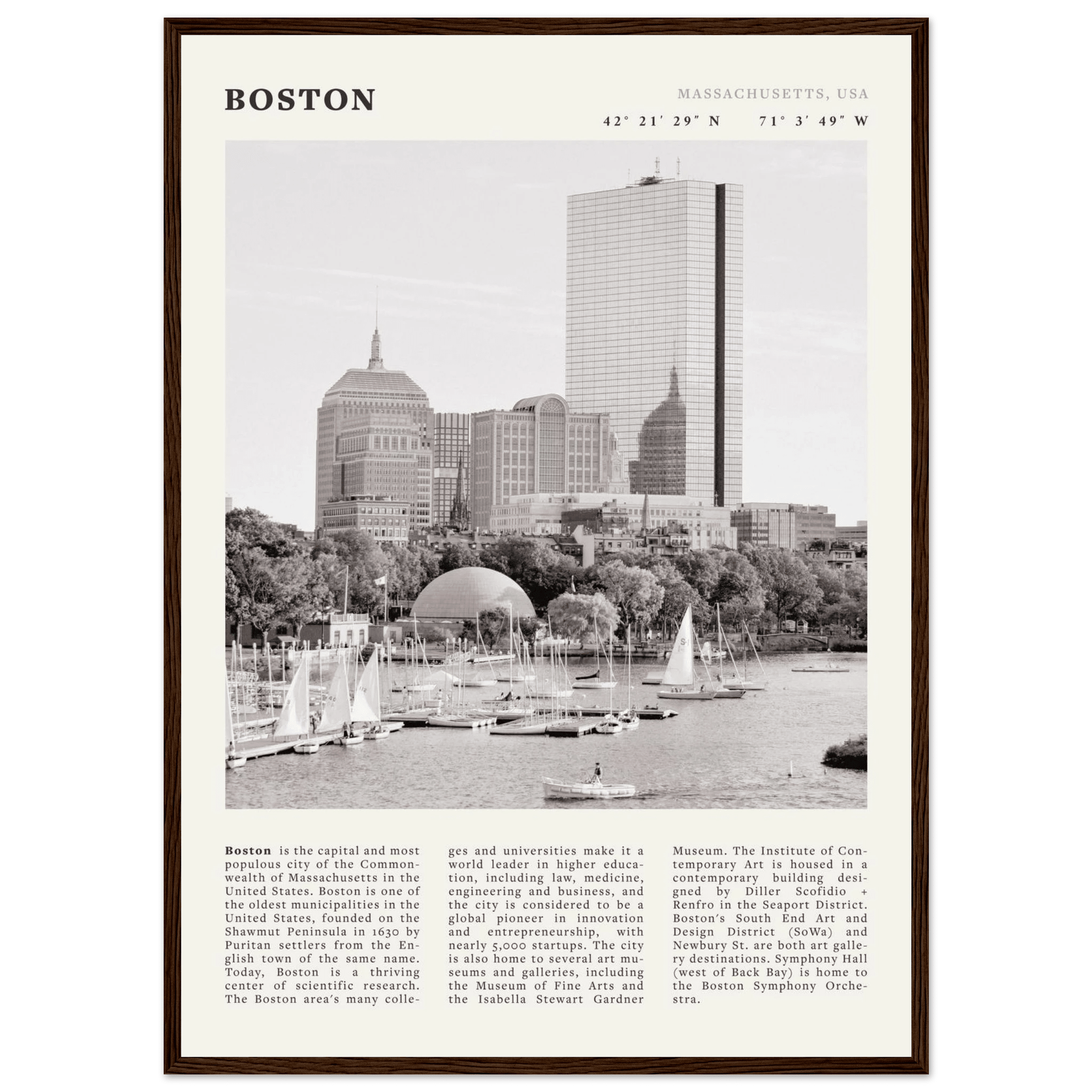 Boston Poster | Black & White Charles River Skyline Wall Art | Massachusetts Print - Evergreen Posters
