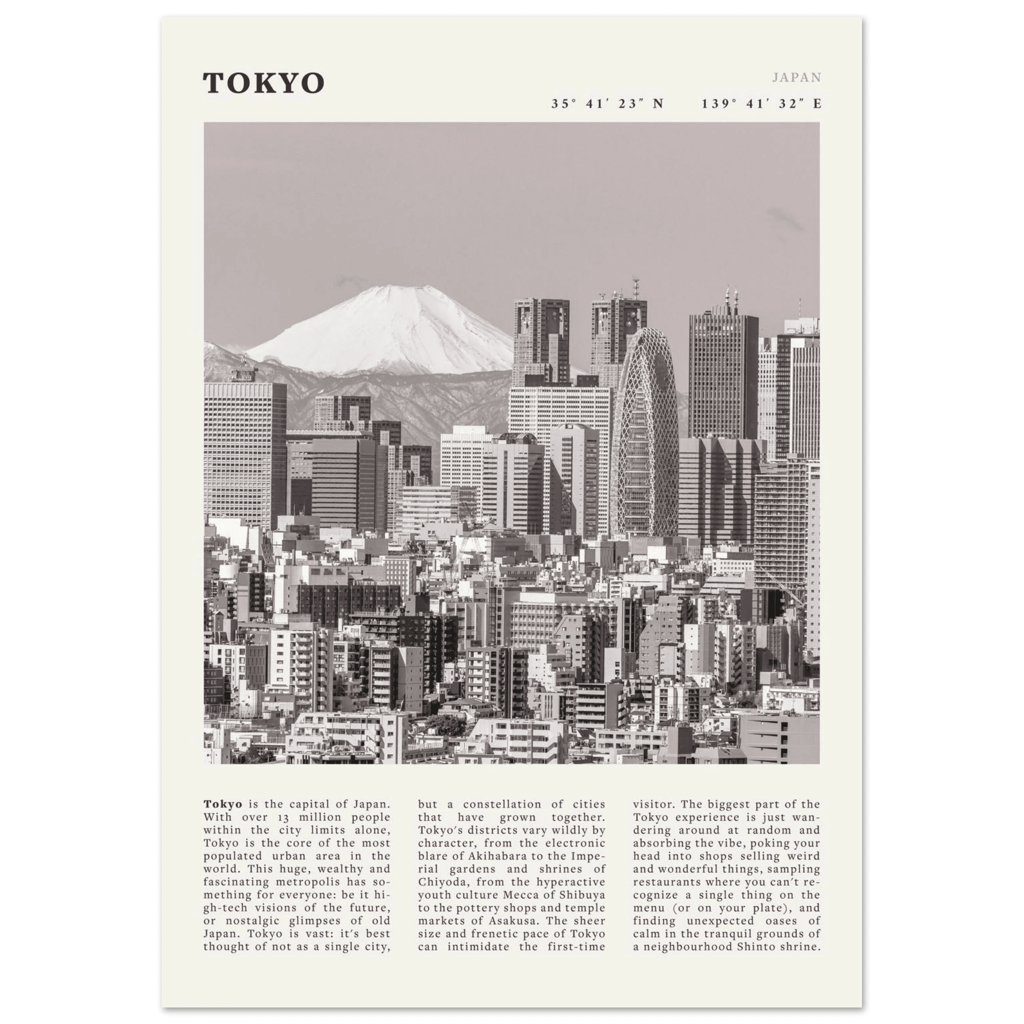 Tokyo Poster | Black & White Mount Fuji Skyline Wall Art | Japan Travel Print - Evergreen Posters