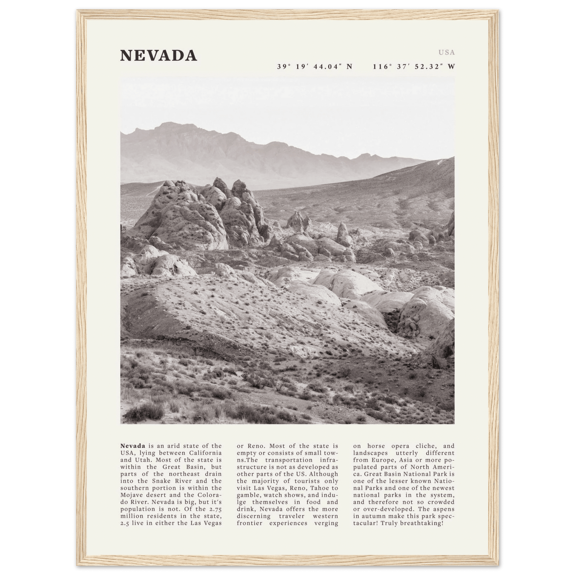Nevada Poster | Black & White Desert Landscape Wall Art | USA Travel Print Decor - Evergreen Posters