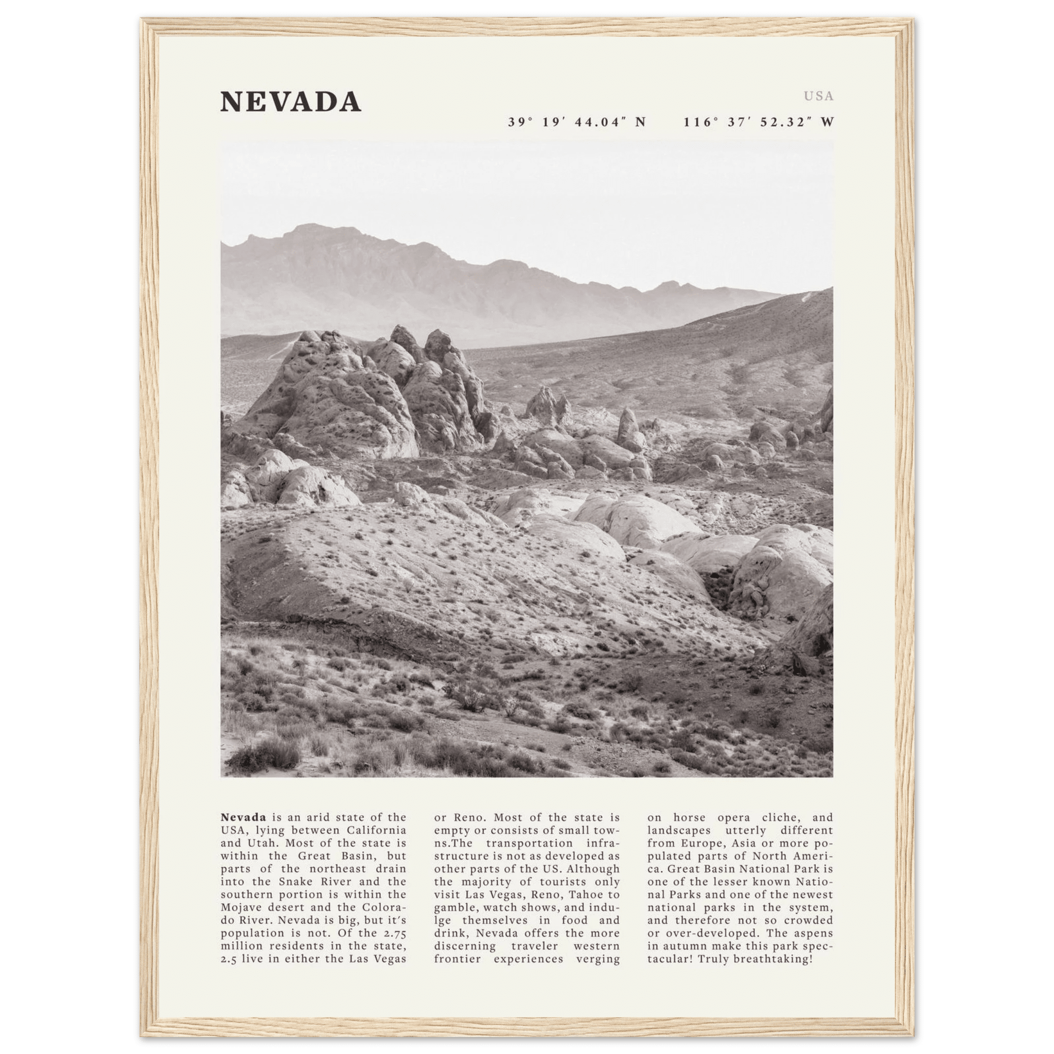 Nevada Poster | Black & White Desert Landscape Wall Art | USA Travel Print Decor - Evergreen Posters