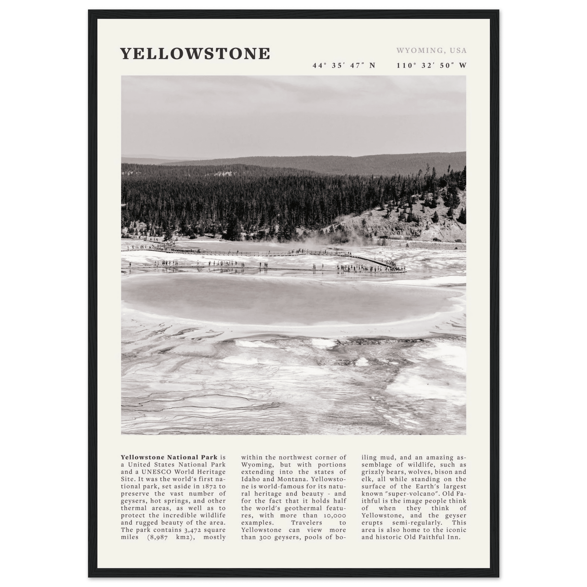 Yellowstone Poster | Black & White Grand Prismatic Spring Wall Art | WY Print - Evergreen Posters