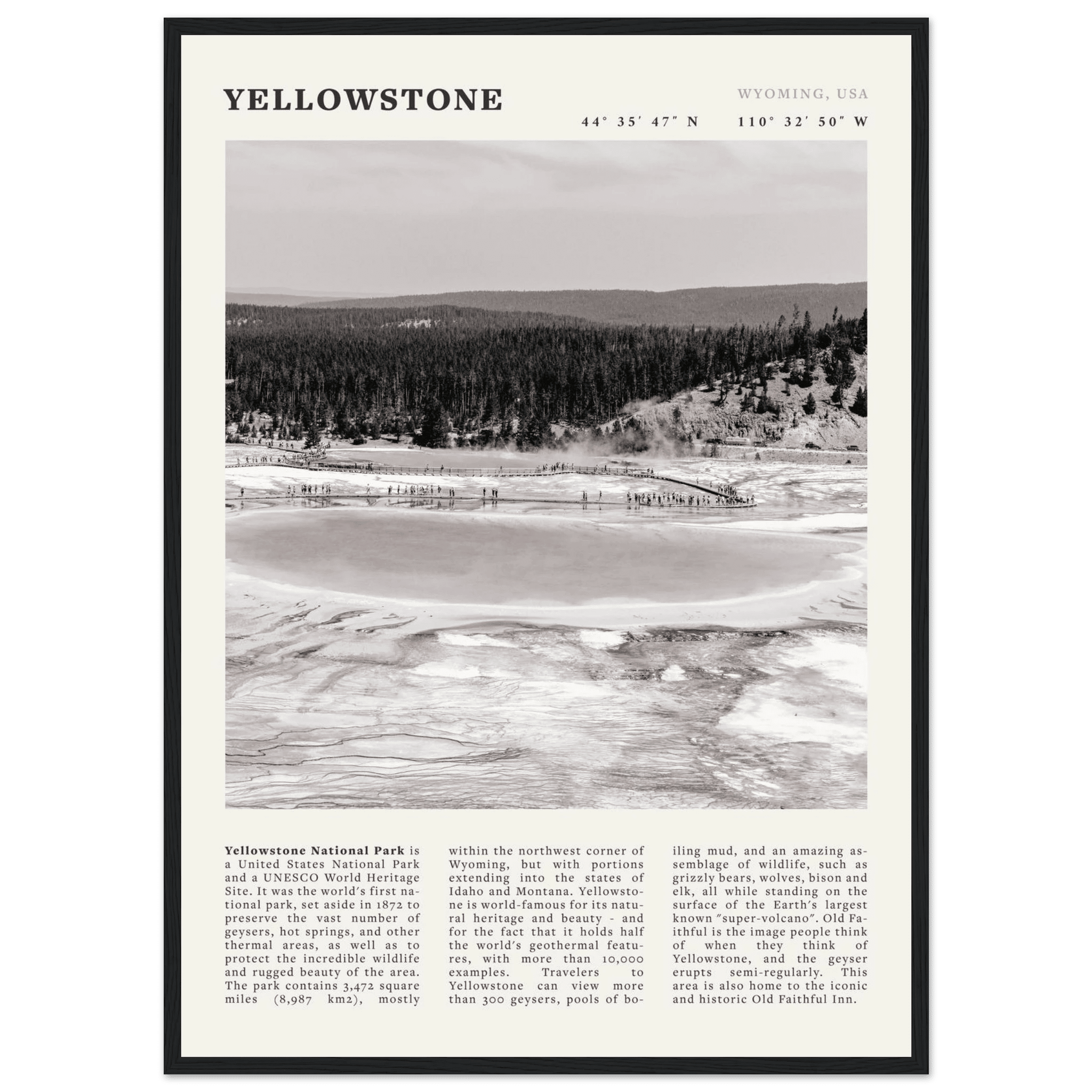 Yellowstone Poster | Black & White Grand Prismatic Spring Wall Art | WY Print - Evergreen Posters