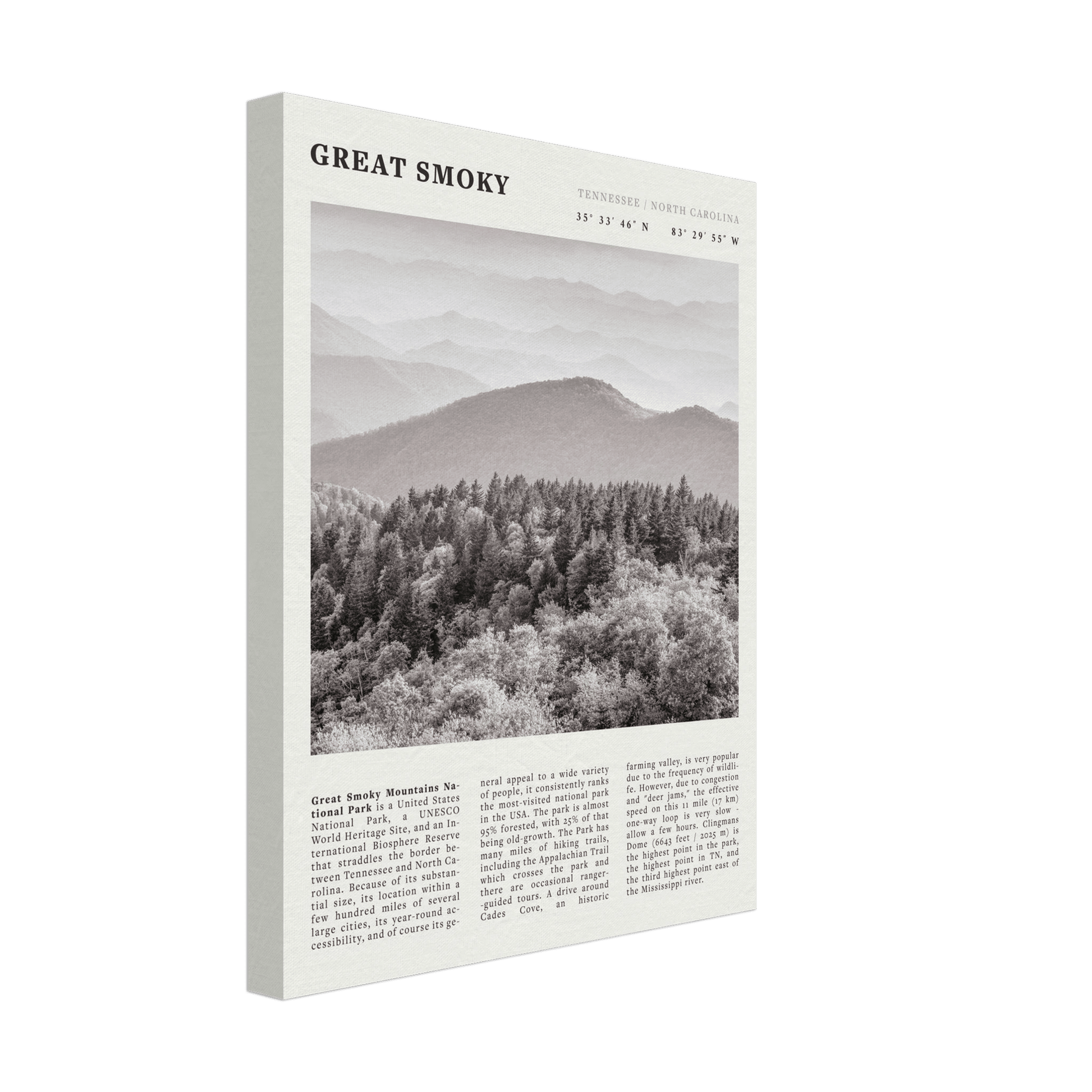 Great Smoky Mountains Poster | Black & White National Park Wall Art | Tennessee Print - Evergreen Posters