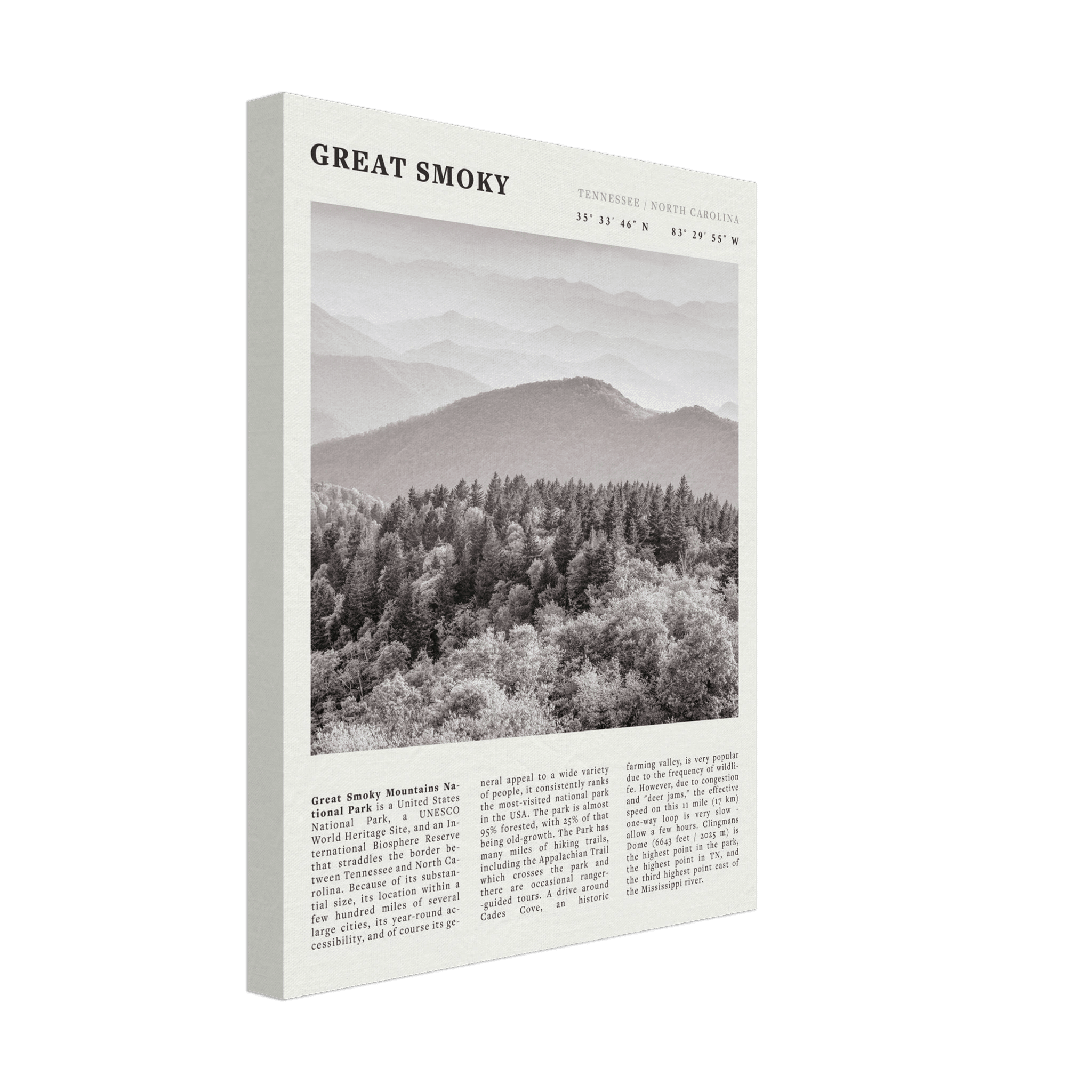 Great Smoky Mountains Poster | Black & White National Park Wall Art | Tennessee Print - Evergreen Posters
