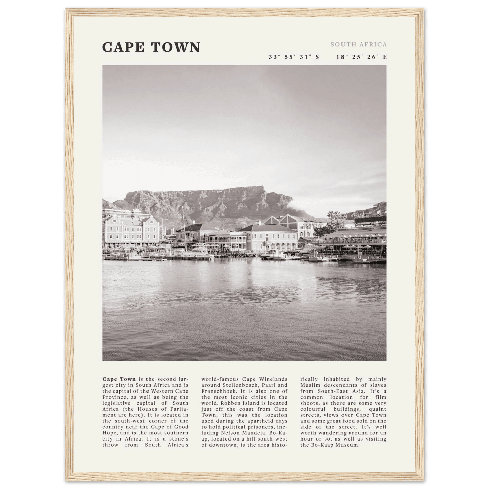 Cape Town Poster | Black & White Table Mountain Wall Art | South Africa Travel Print - Evergreen Posters