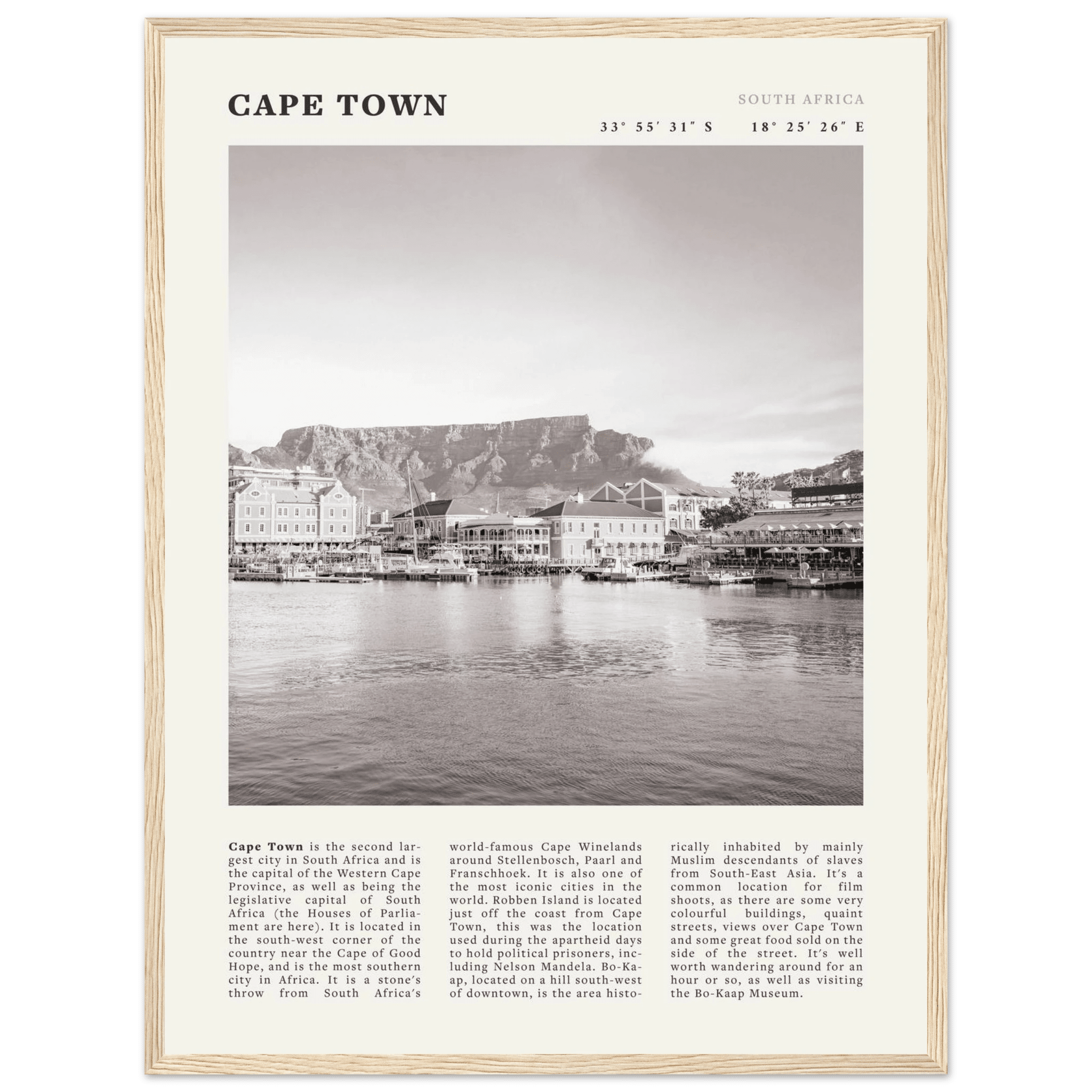 Cape Town Poster | Black & White Table Mountain Wall Art | South Africa Travel Print - Evergreen Posters