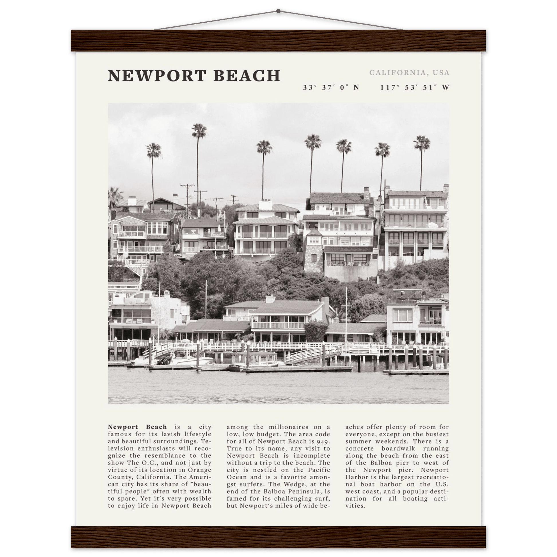 Newport Beach Poster | Black & White California Harbor Wall Art | Coastal Print - Evergreen Posters