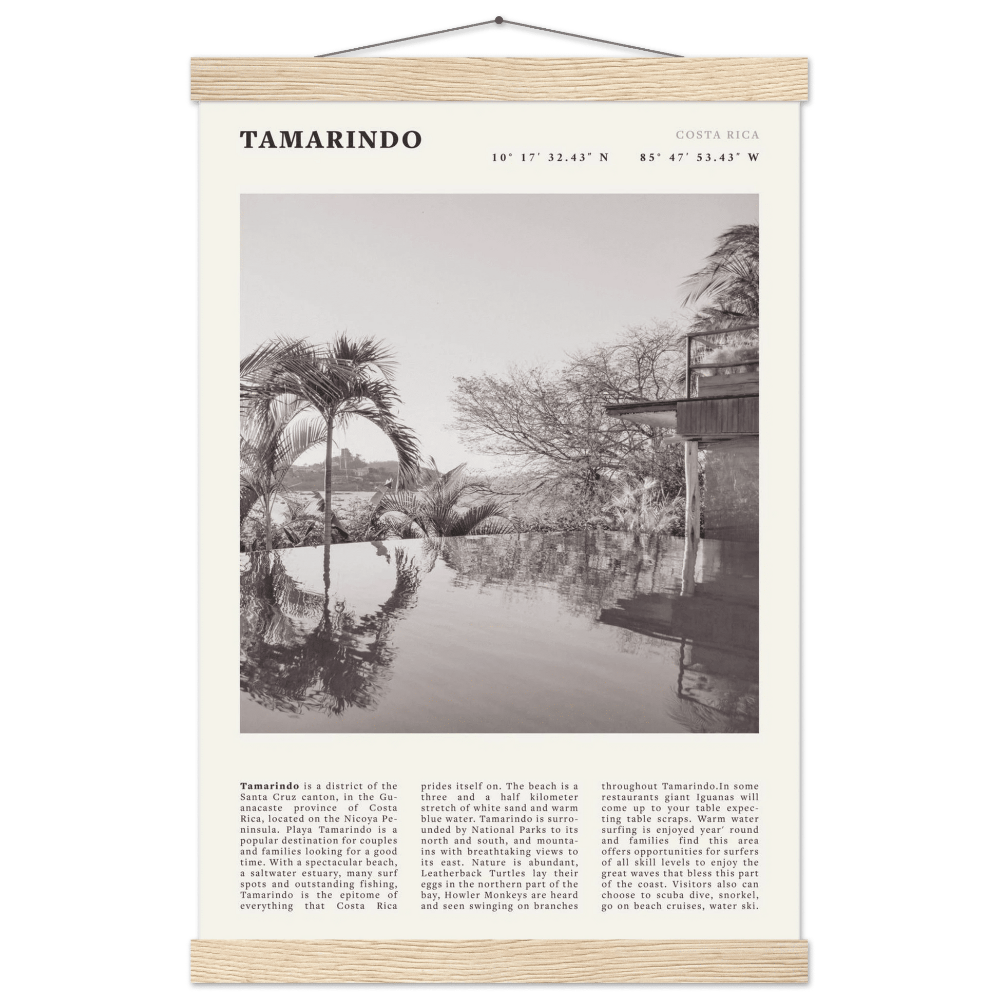 Tamarindo Poster | Black & White Costa Rica Beach Wall Art | Surf Travel Print - Evergreen Posters