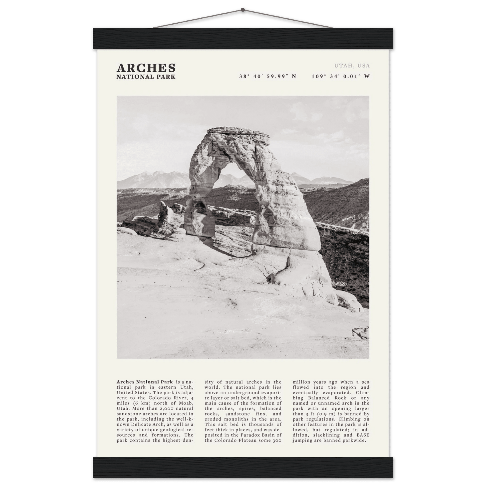 Arches National Park Poster | Black & White Utah Wall Art | Delicate Arch Print - Evergreen Posters
