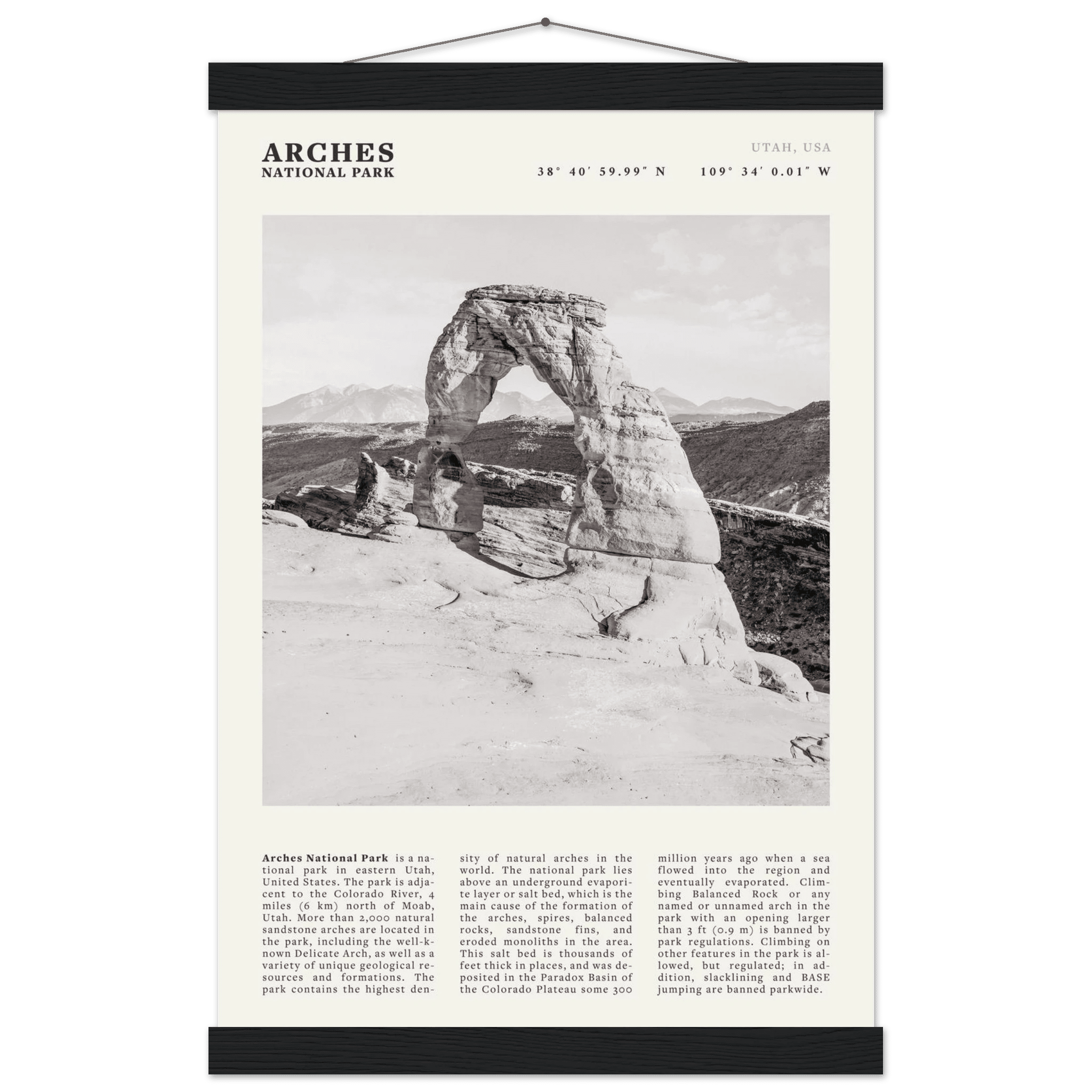 Arches National Park Poster | Black & White Utah Wall Art | Delicate Arch Print - Evergreen Posters