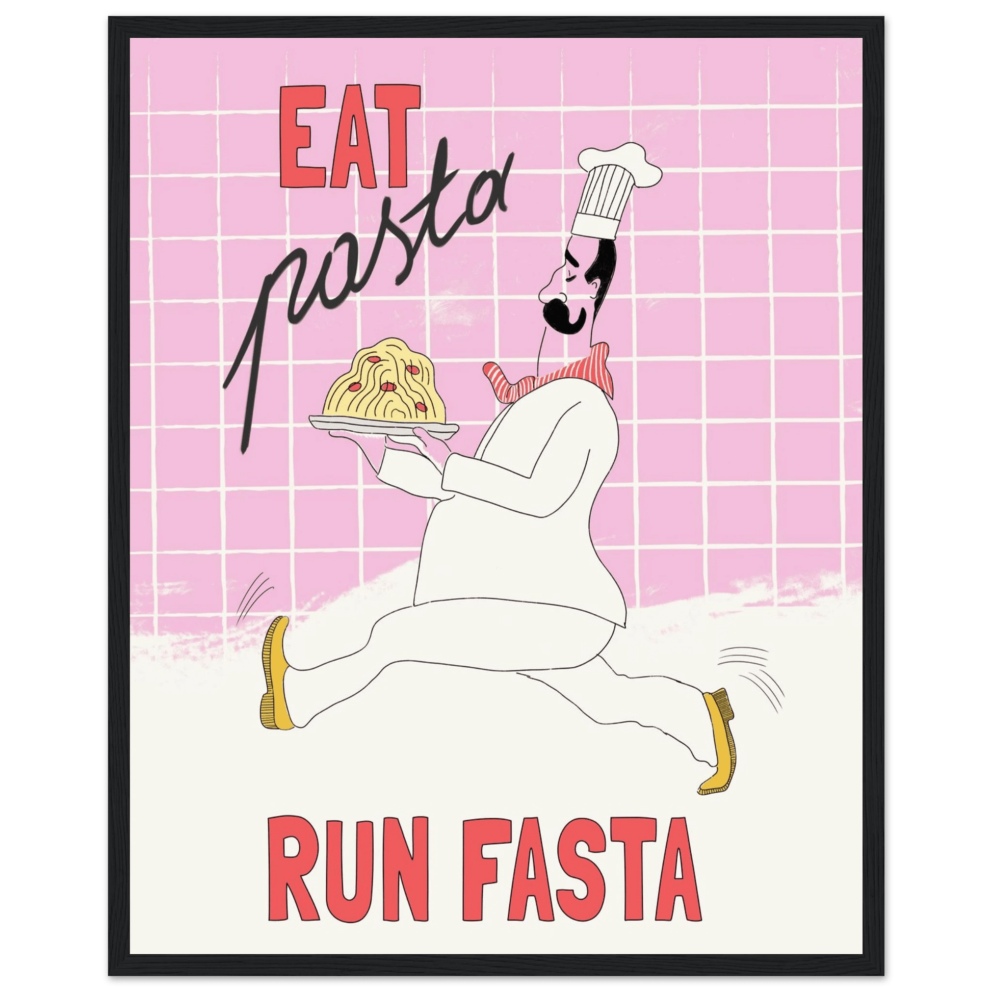 Eat Pasta Run Fasta Poster – Playful Kitchen Wall Art Print (Light Pink) - Evergreen Posters
