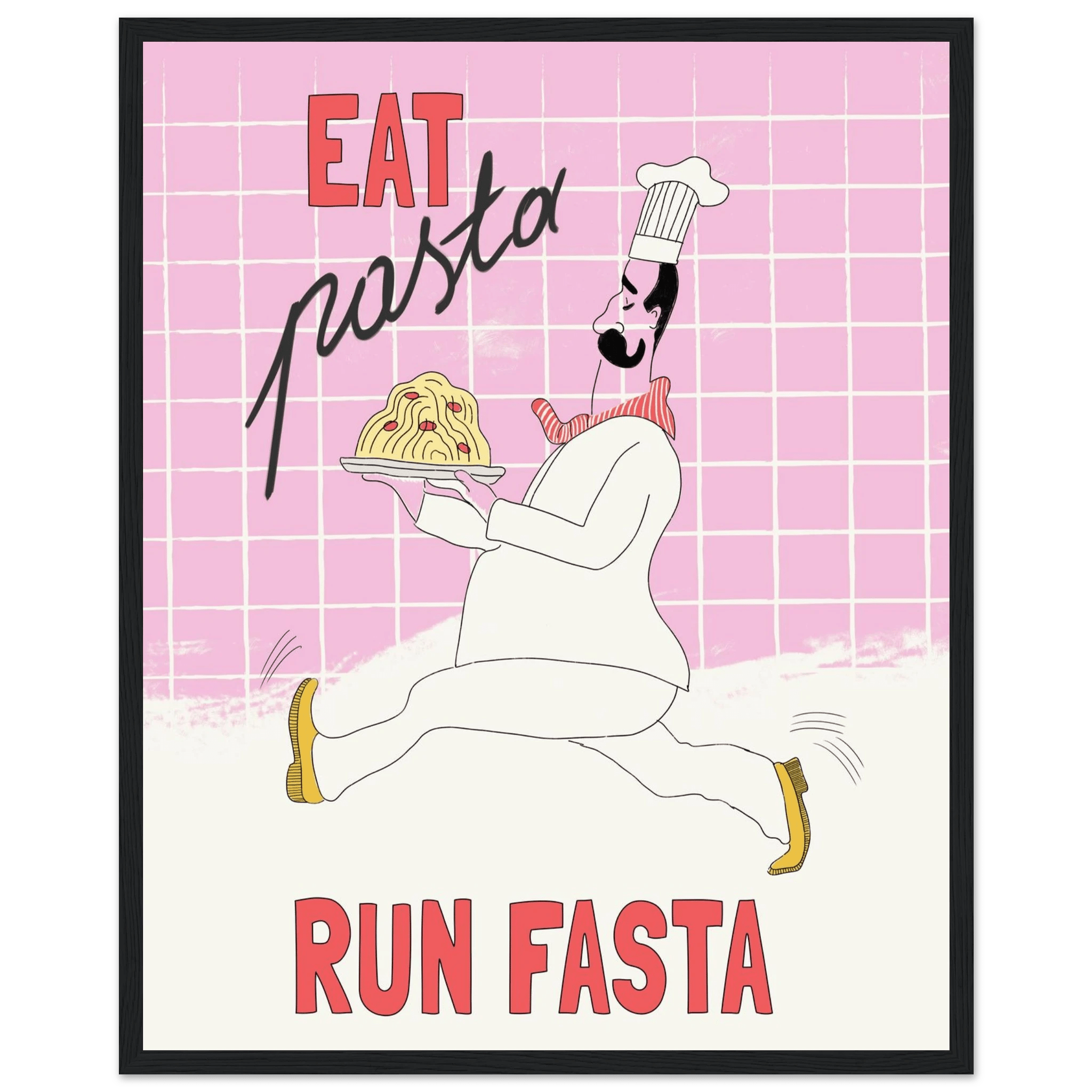 Eat Pasta Run Fasta Poster – Playful Kitchen Wall Art Print (Light Pink) - Evergreen Posters