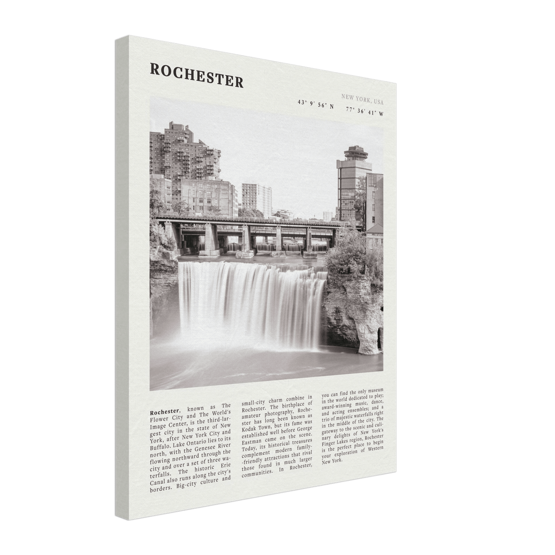 Rochester Poster | Black & White High Falls Wall Art | New York Travel Print - Evergreen Posters