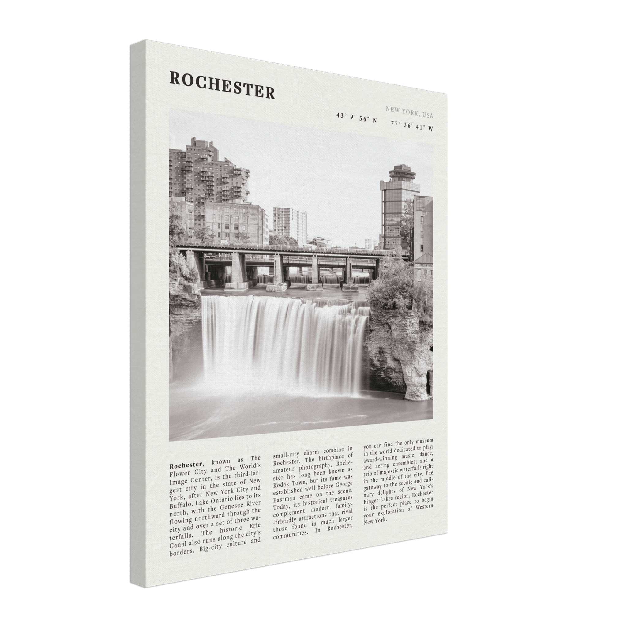 Rochester Poster | Black & White High Falls Wall Art | New York Travel Print - Evergreen Posters