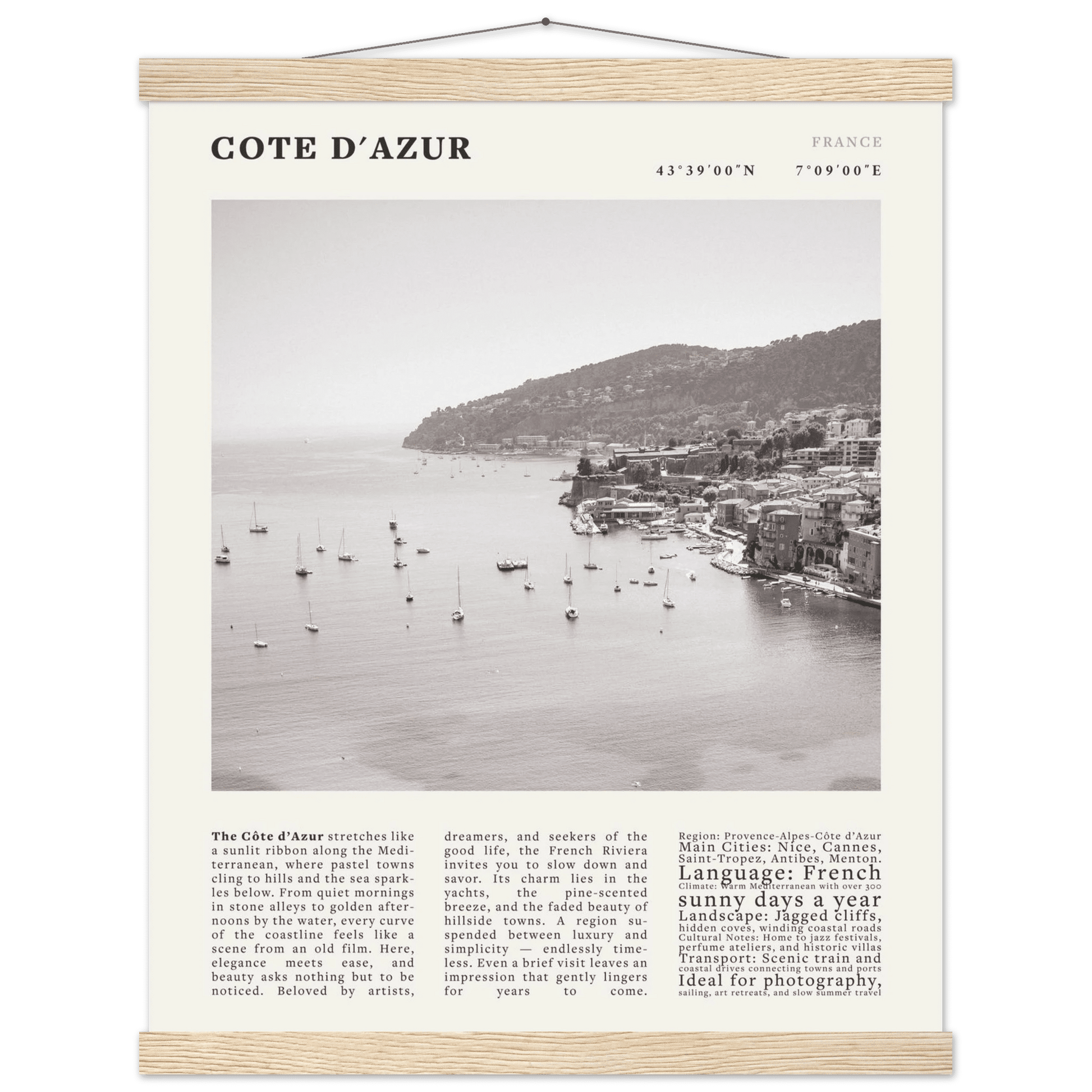 Côte d'Azur Poster Black and White – Vintage French Riviera Coast Print (Digital & Printed Options) - Evergreen Posters