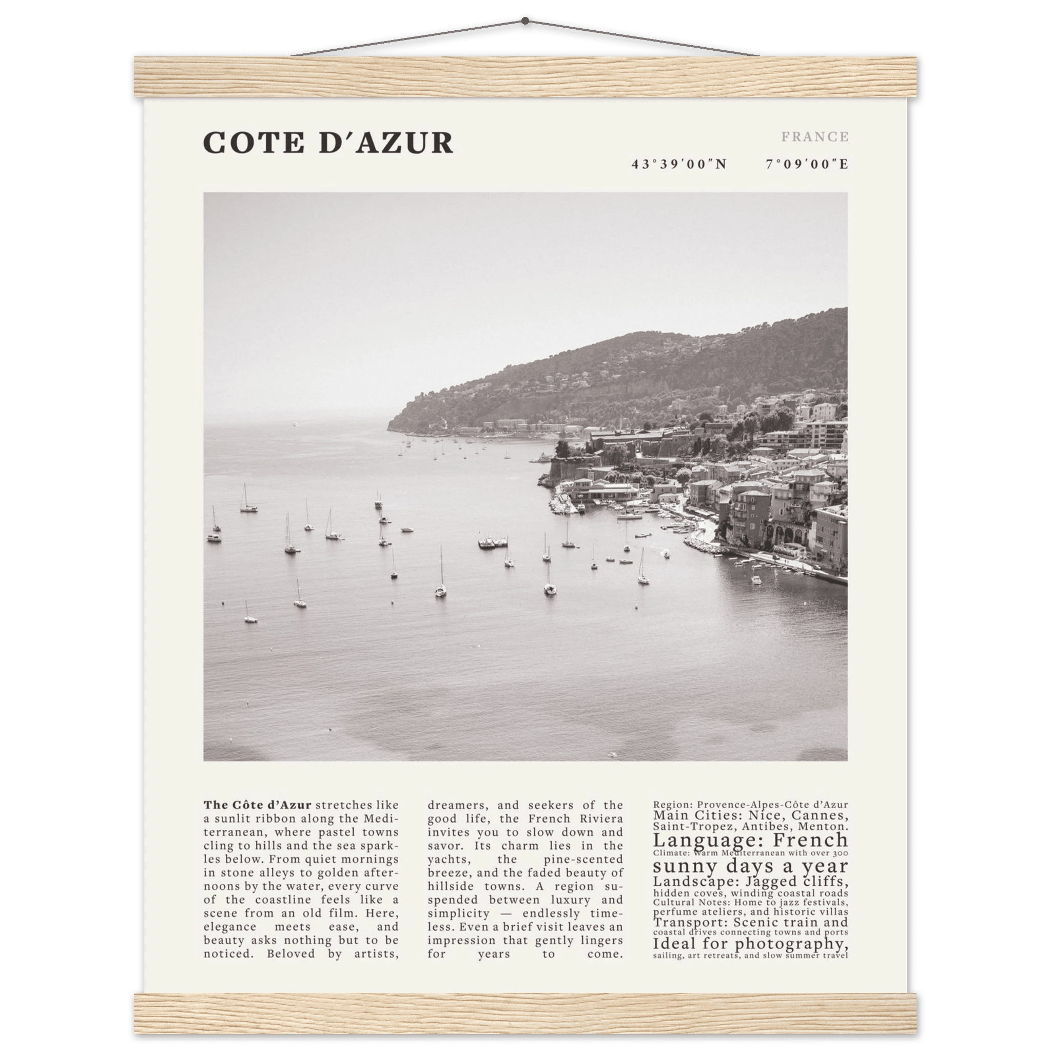 Côte d'Azur Poster Black and White – Vintage French Riviera Coast Print (Digital & Printed Options) - Evergreen Posters