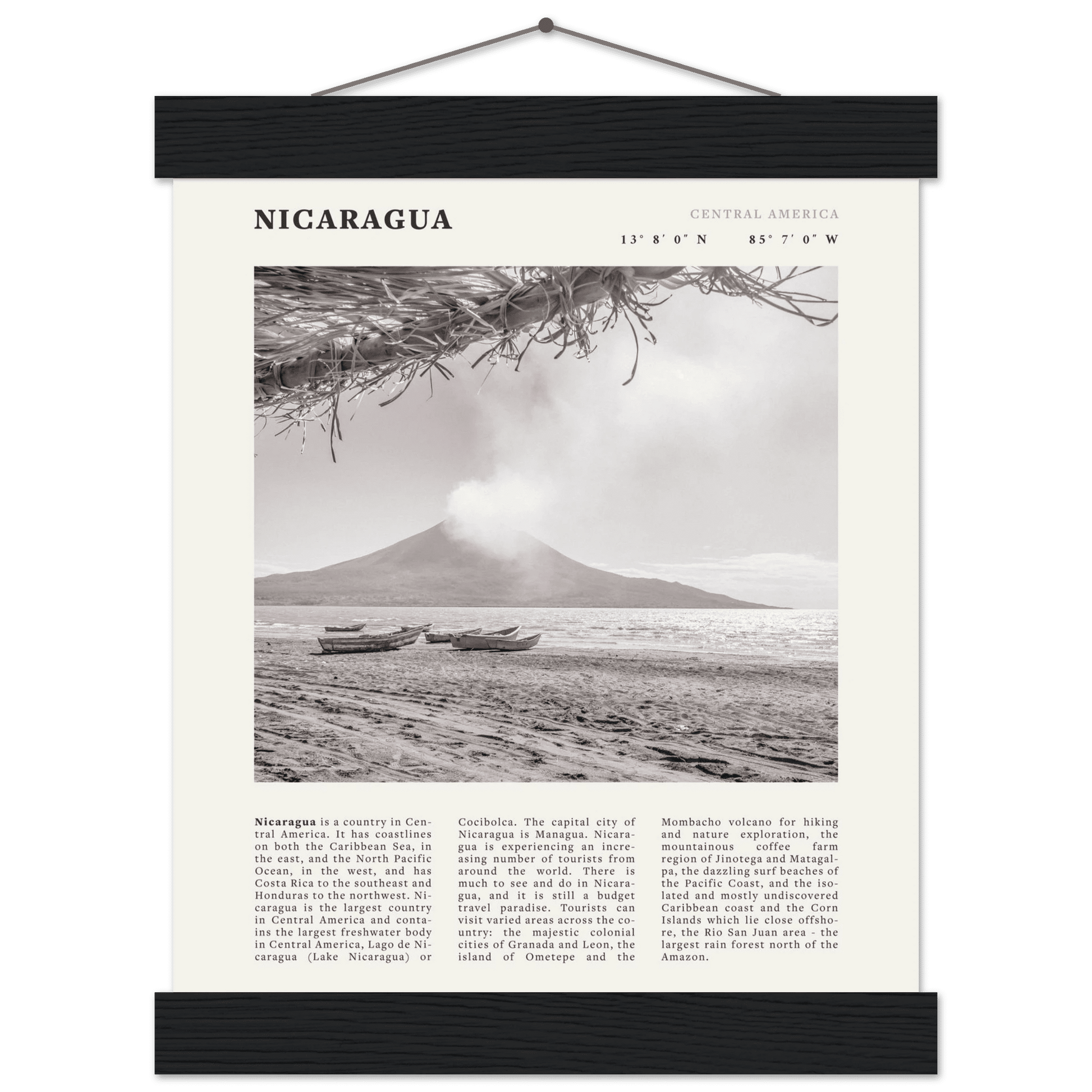 Nicaragua Poster | Black & White Volcano Wall Art | Central America Travel Print - Evergreen Posters