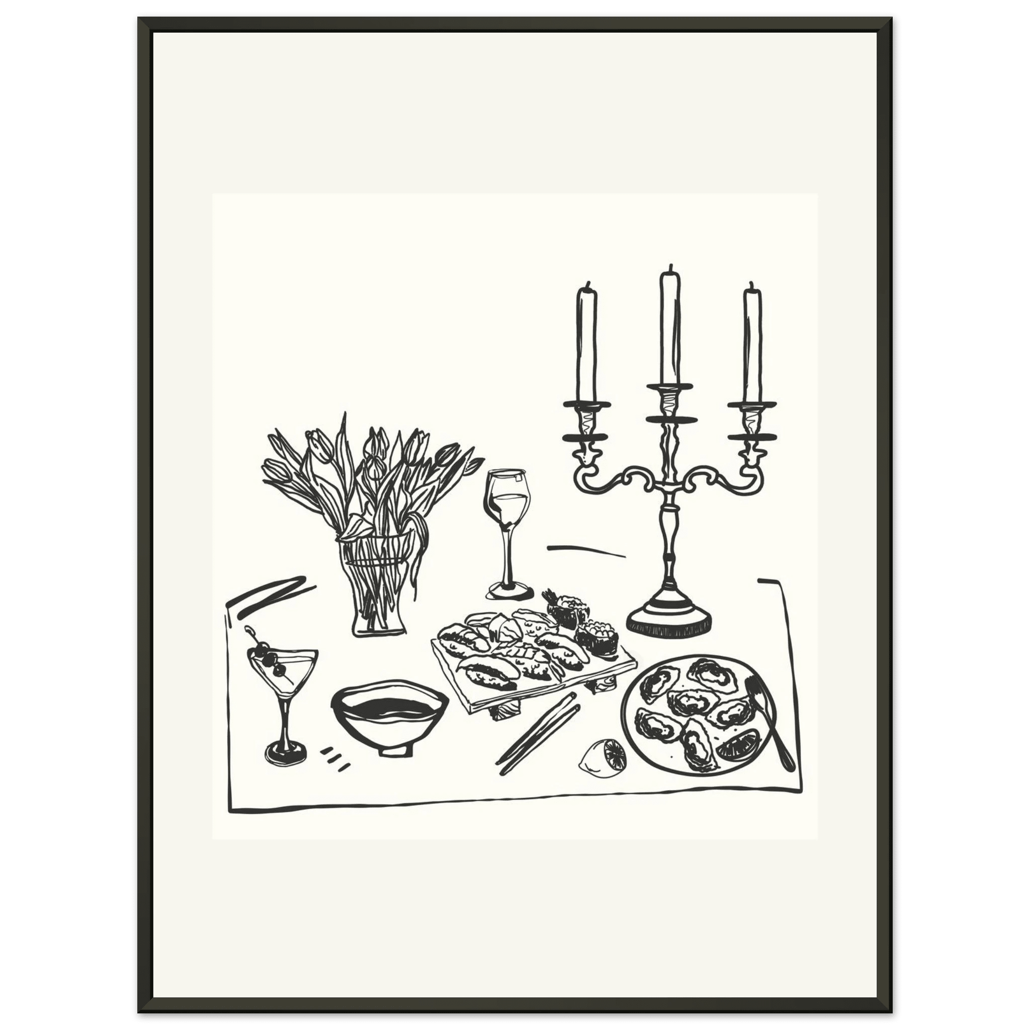 Fine Dining Table Print | Black Line Art Kitchen Wall Art | Elegant Dining Room Poster - Evergreen Posters