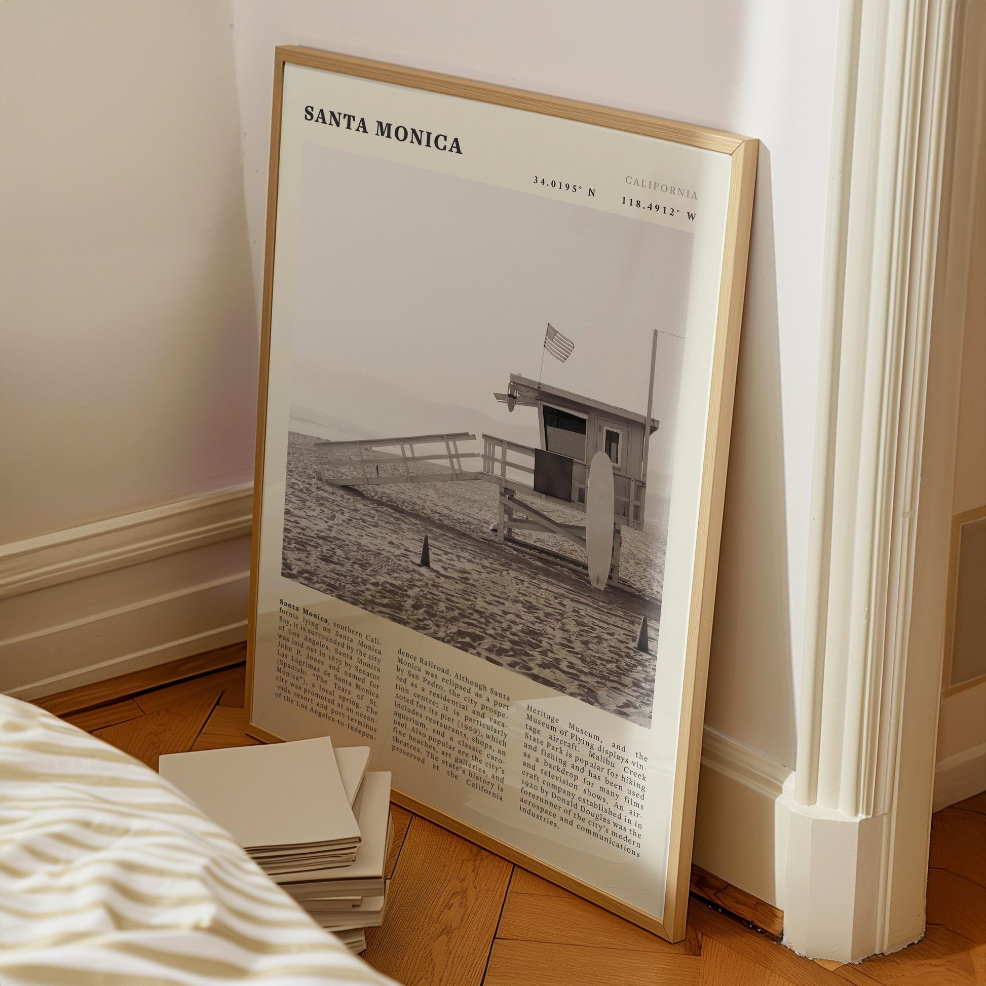 Santa Monica Poster | Black & White California Wall Art | Beach Travel Print | Coastal Decor - Evergreen Posters