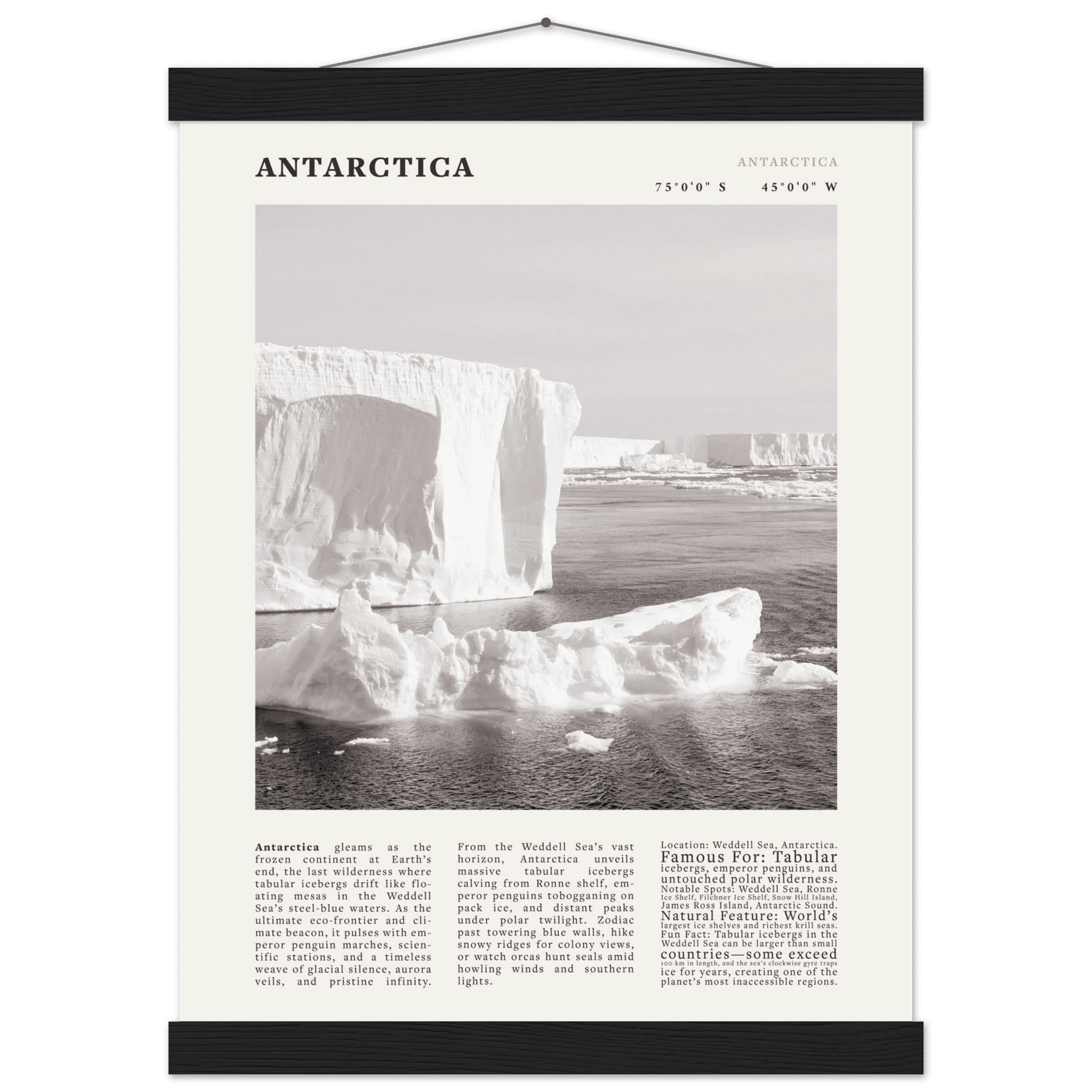 Antarctica Poster Black and White – Vintage Weddell Sea Iceberg Print (Digital & Printed Options) - Evergreen Posters