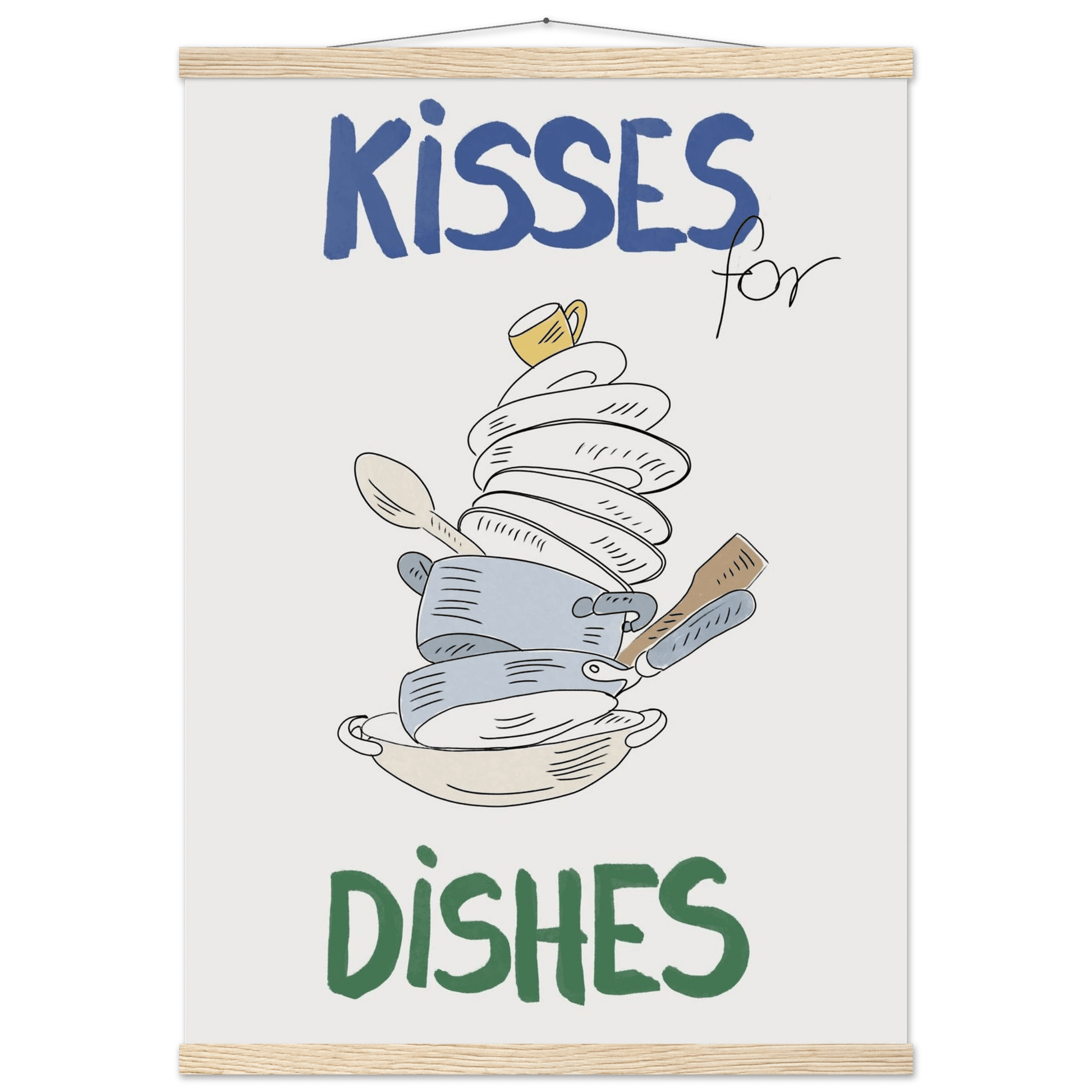 Kisses for Dishes Poster – Funny Kitchen Wall Art Print (Digital & Printed Options) - Evergreen Posters