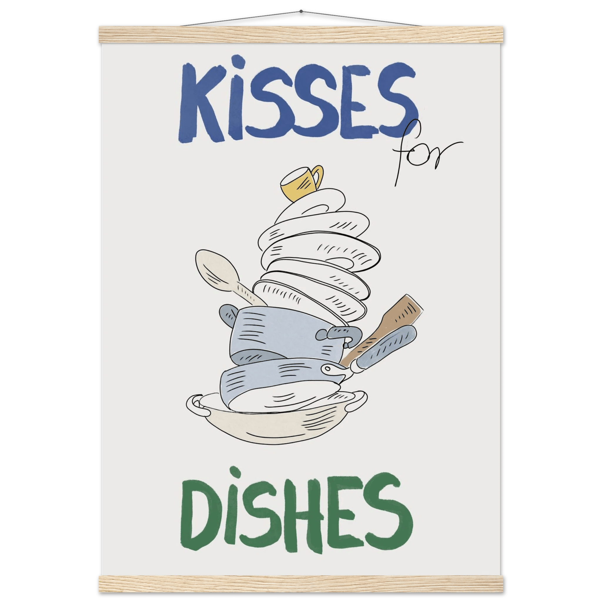 Kisses for Dishes Poster – Funny Kitchen Wall Art Print (Digital & Printed Options) - Evergreen Posters