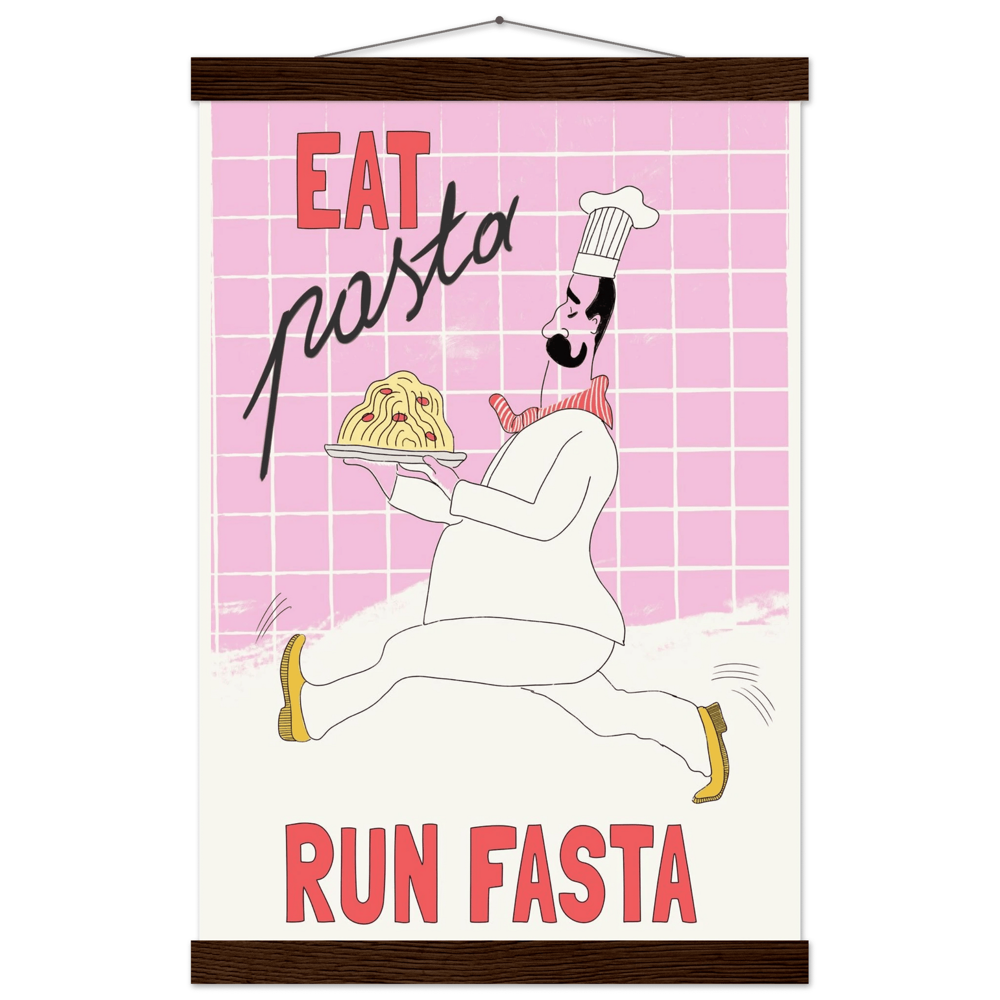 Eat Pasta Run Fasta Poster – Playful Kitchen Wall Art Print (Light Pink) - Evergreen Posters