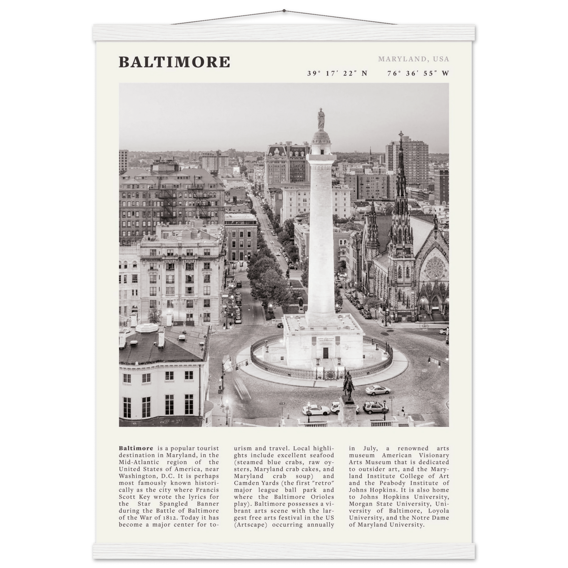 Baltimore Poster | Black & White Maryland City Wall Art | USA Travel Print - Evergreen Posters