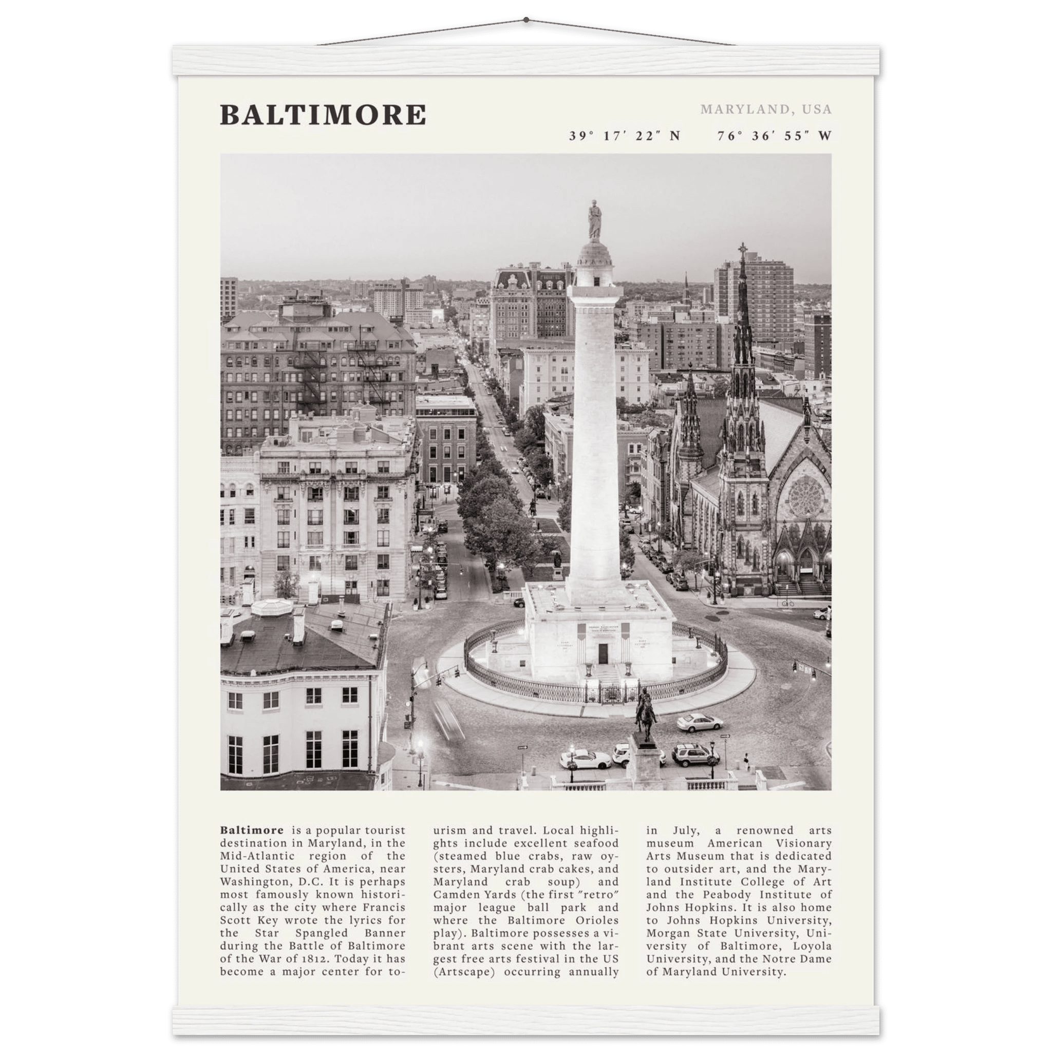 Baltimore Poster | Black & White Maryland City Wall Art | USA Travel Print - Evergreen Posters