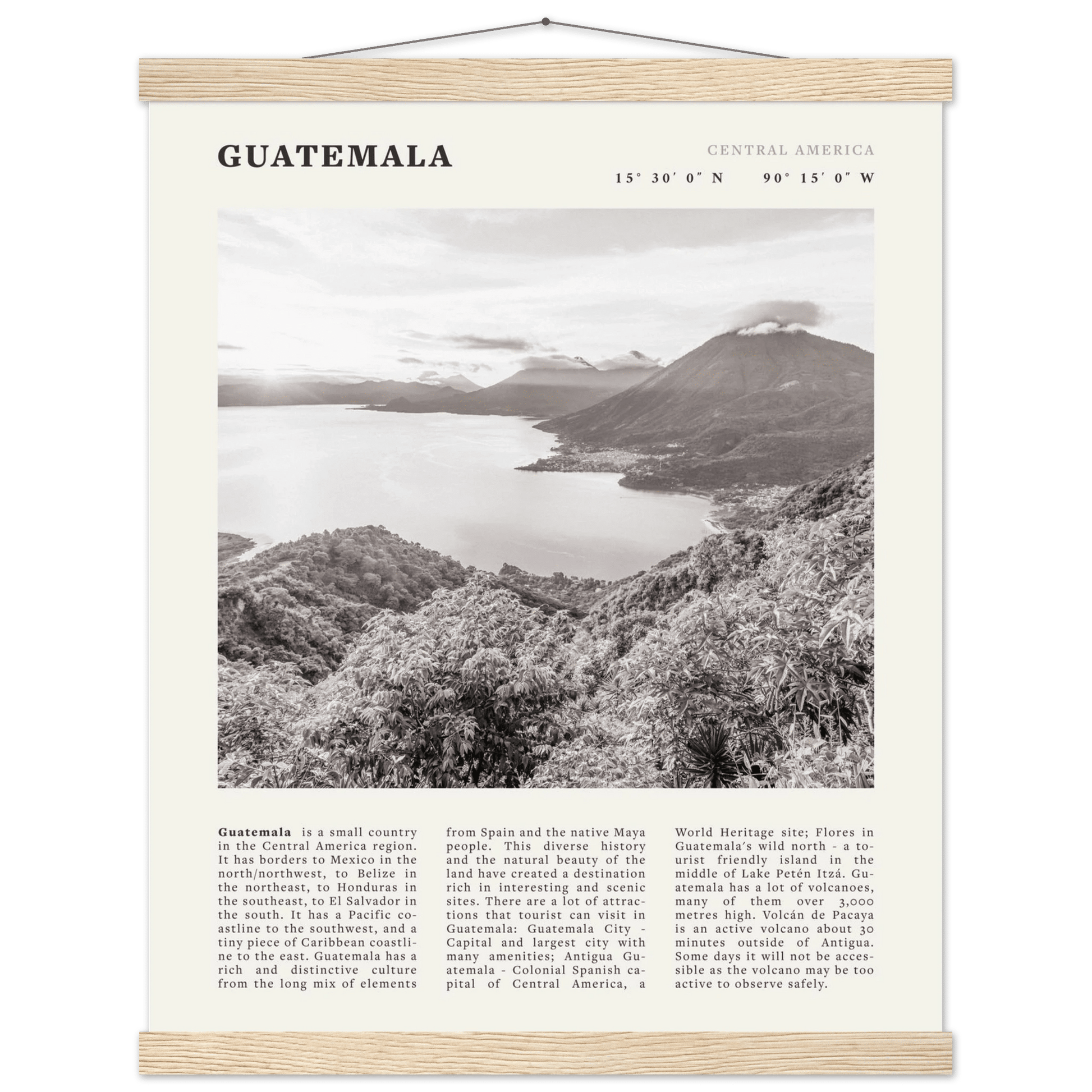 Guatemala Poster | Black & White Lake Atitlan Wall Art | Central America Travel Print - Evergreen Posters