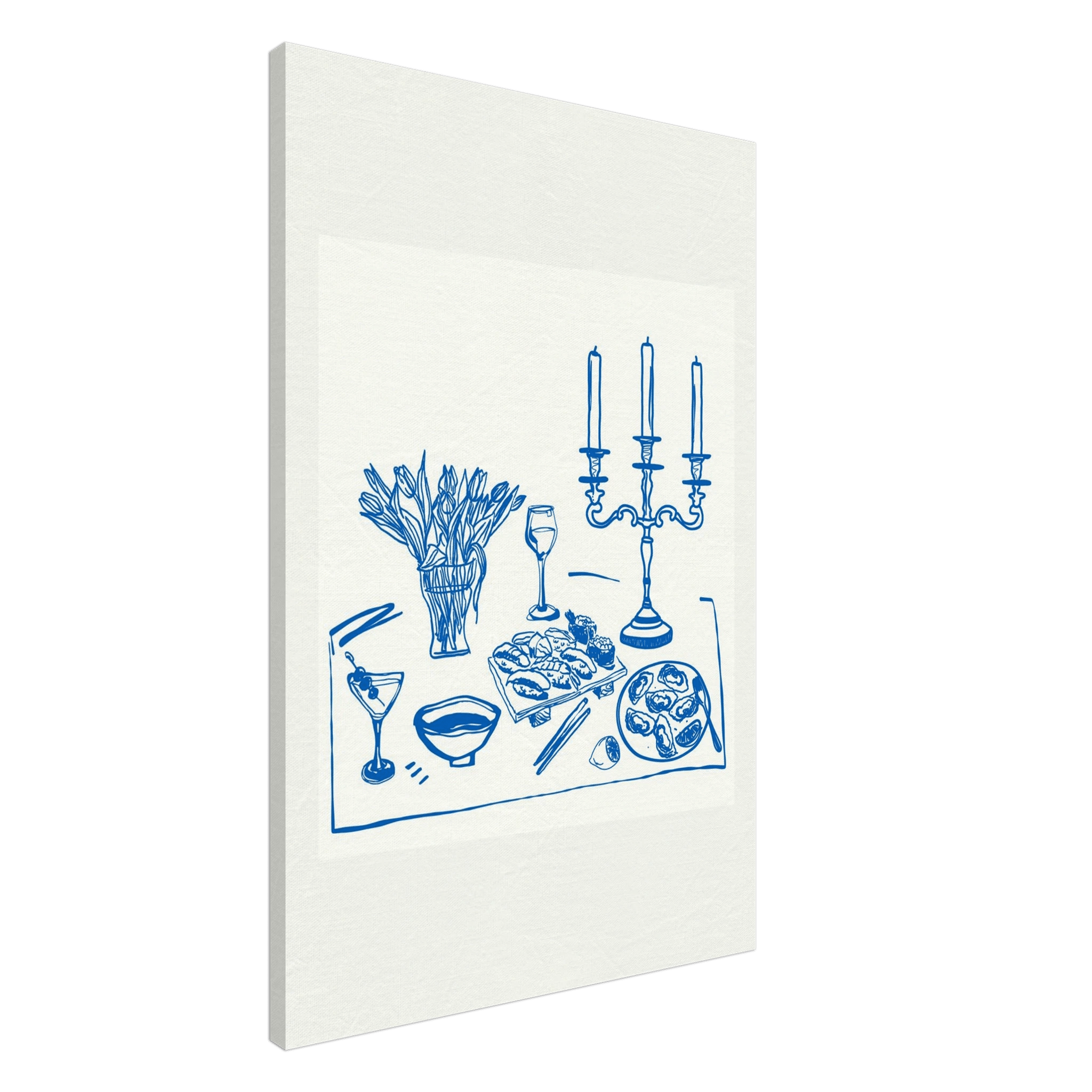 Fine Dining Table Print | Blue Line Art Kitchen Wall Art | Elegant Dining Room Poster - Evergreen Posters