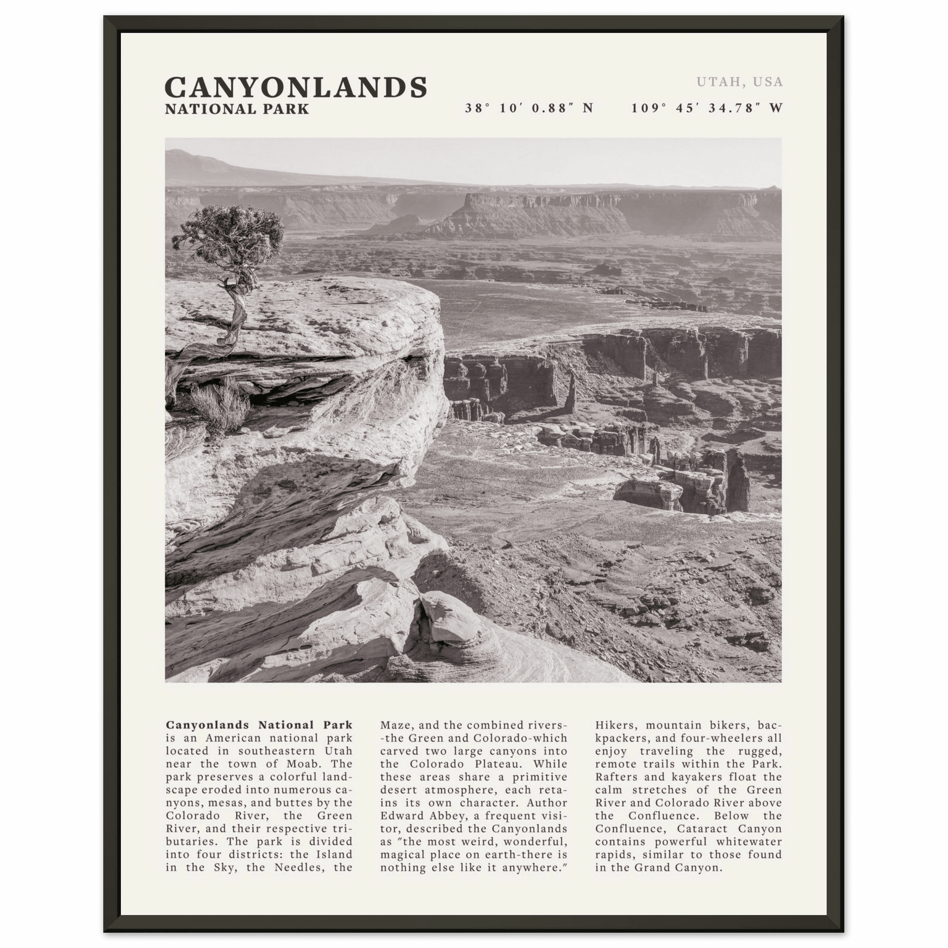 Canyonlands National Park Poster | Black & White Utah Wall Art | Canyon Travel Print - Evergreen Posters