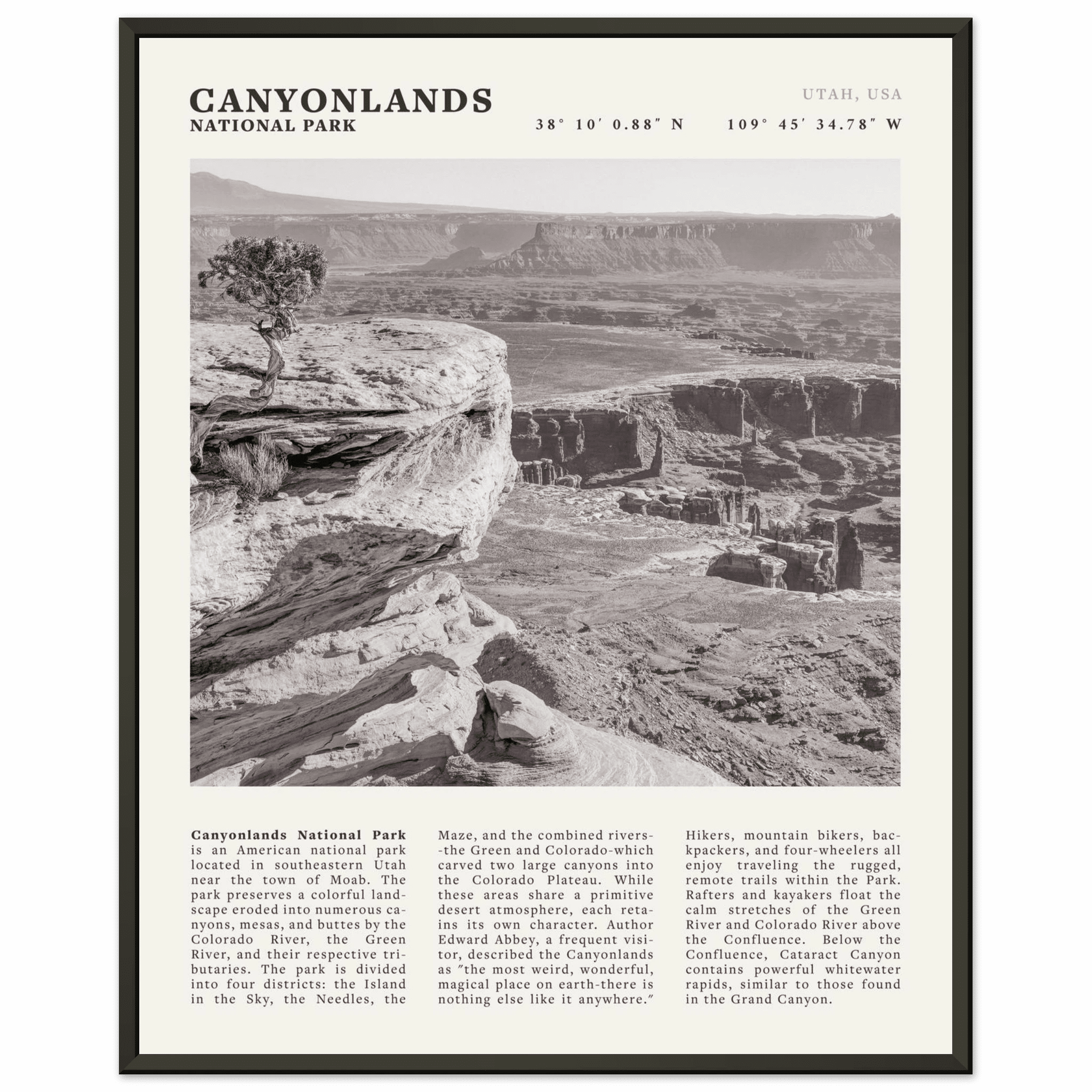 Canyonlands National Park Poster | Black & White Utah Wall Art | Canyon Travel Print - Evergreen Posters