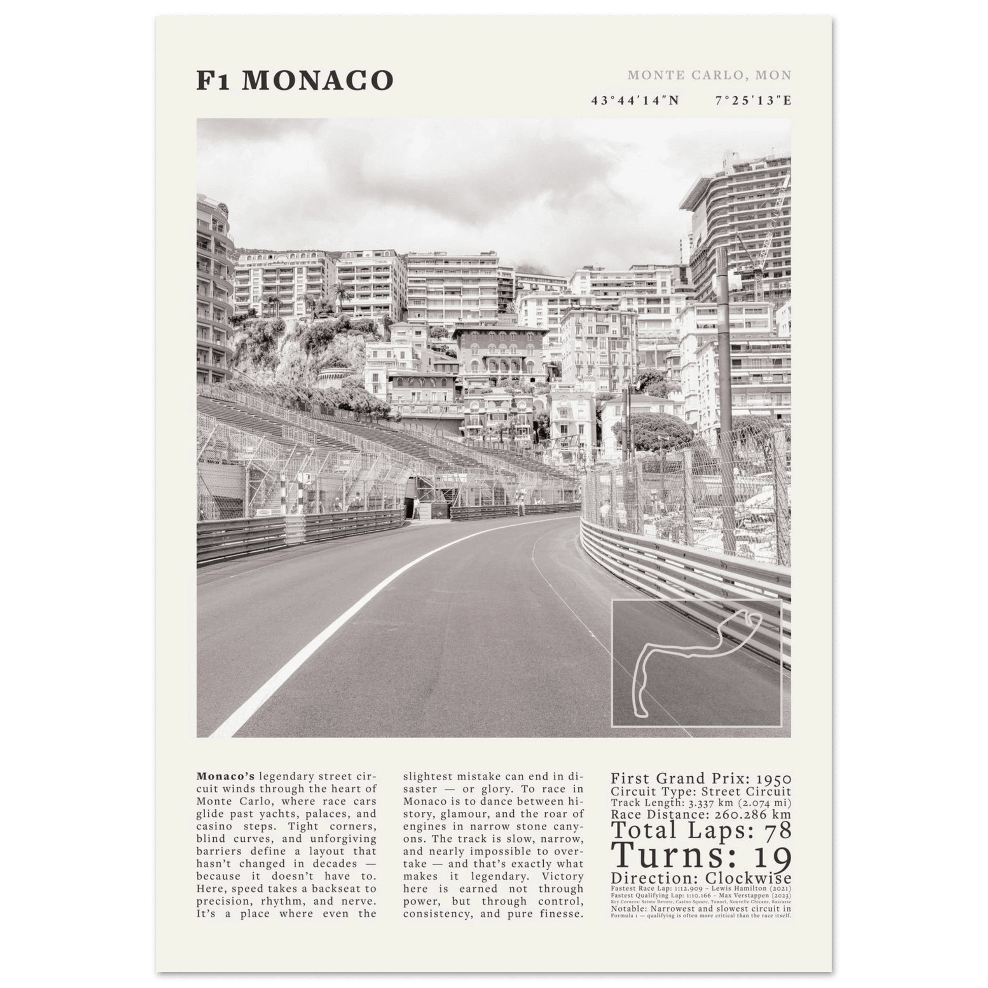 F1 Monaco Poster Black and White – Vintage Monte Carlo Street Circuit Print (Digital & Printed Options) - Evergreen Posters