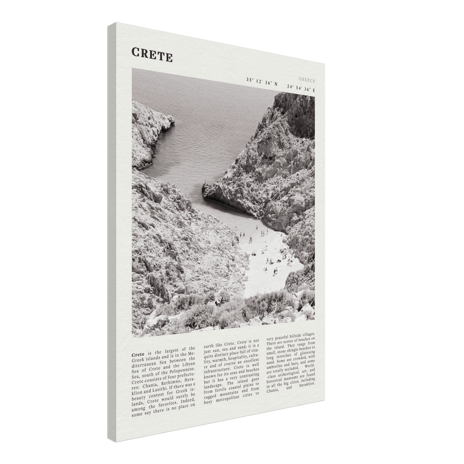 Crete Poster | Black & White Greece Beach Wall Art | Mediterranean Travel Print - Evergreen Posters