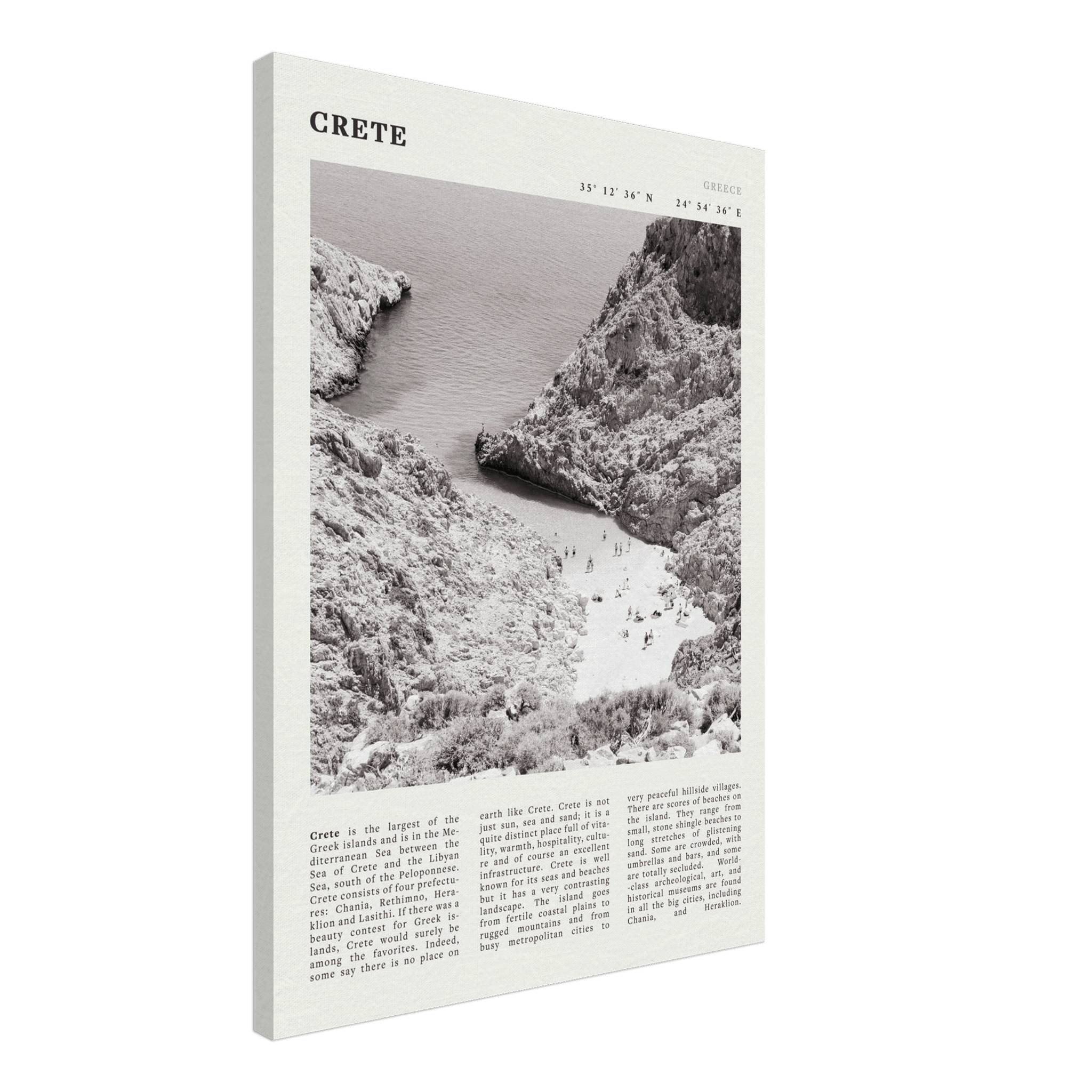 Crete Poster | Black & White Greece Beach Wall Art | Mediterranean Travel Print - Evergreen Posters