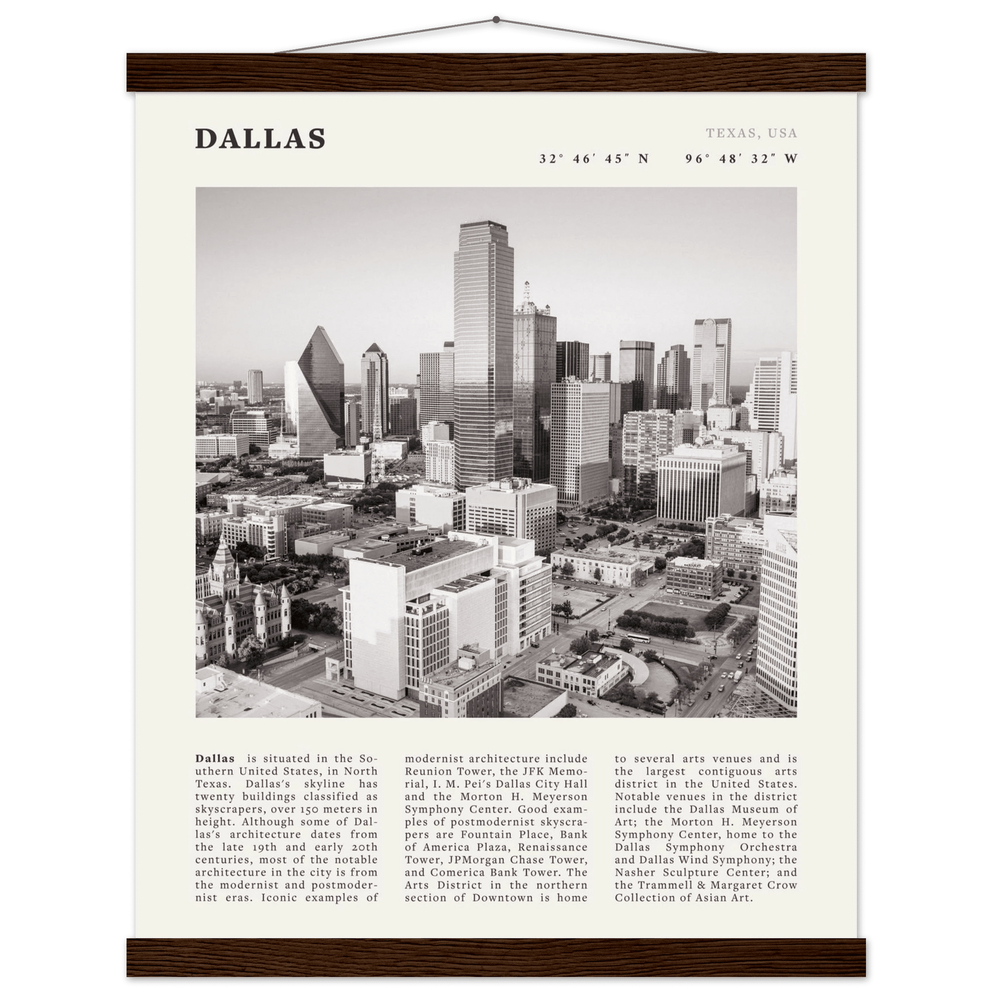 Dallas Poster | Black & White Texas Skyline Wall Art | City Travel Print Decor - Evergreen Posters