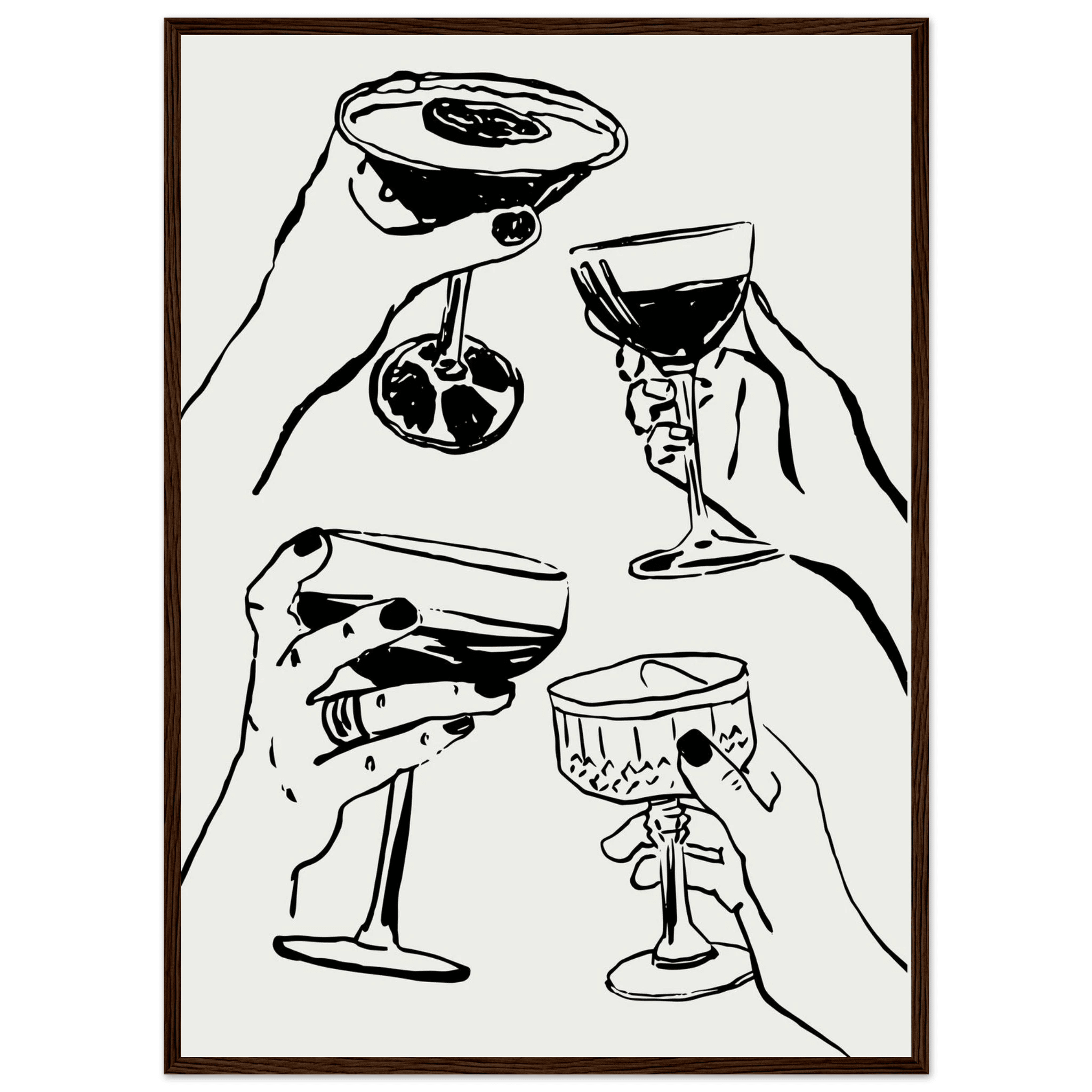 Cheers Print | Black Line Art Cocktail Glasses Wall Art | Kitchen Bar Poster - Evergreen Posters