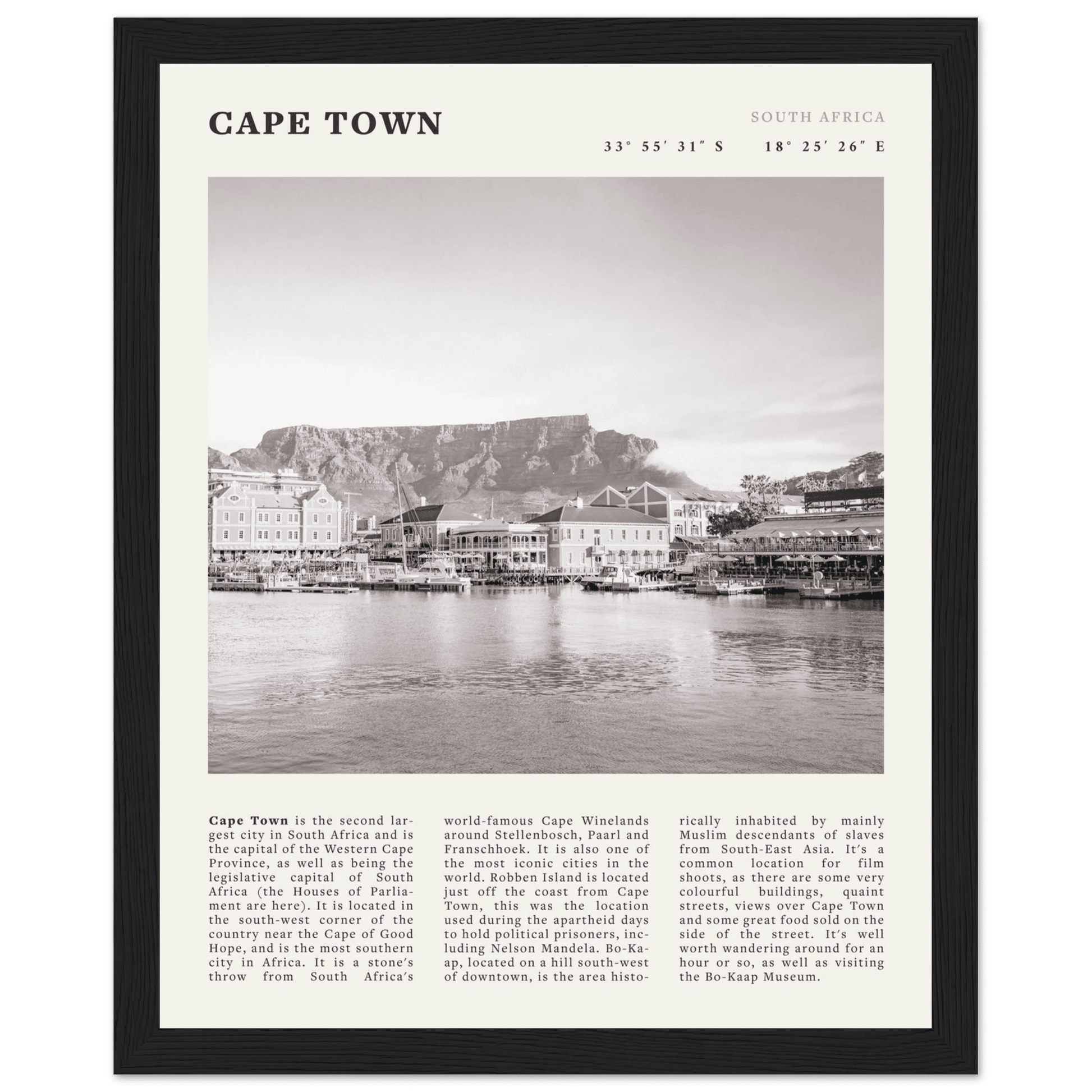 Cape Town Poster | Black & White Table Mountain Wall Art | South Africa Travel Print - Evergreen Posters