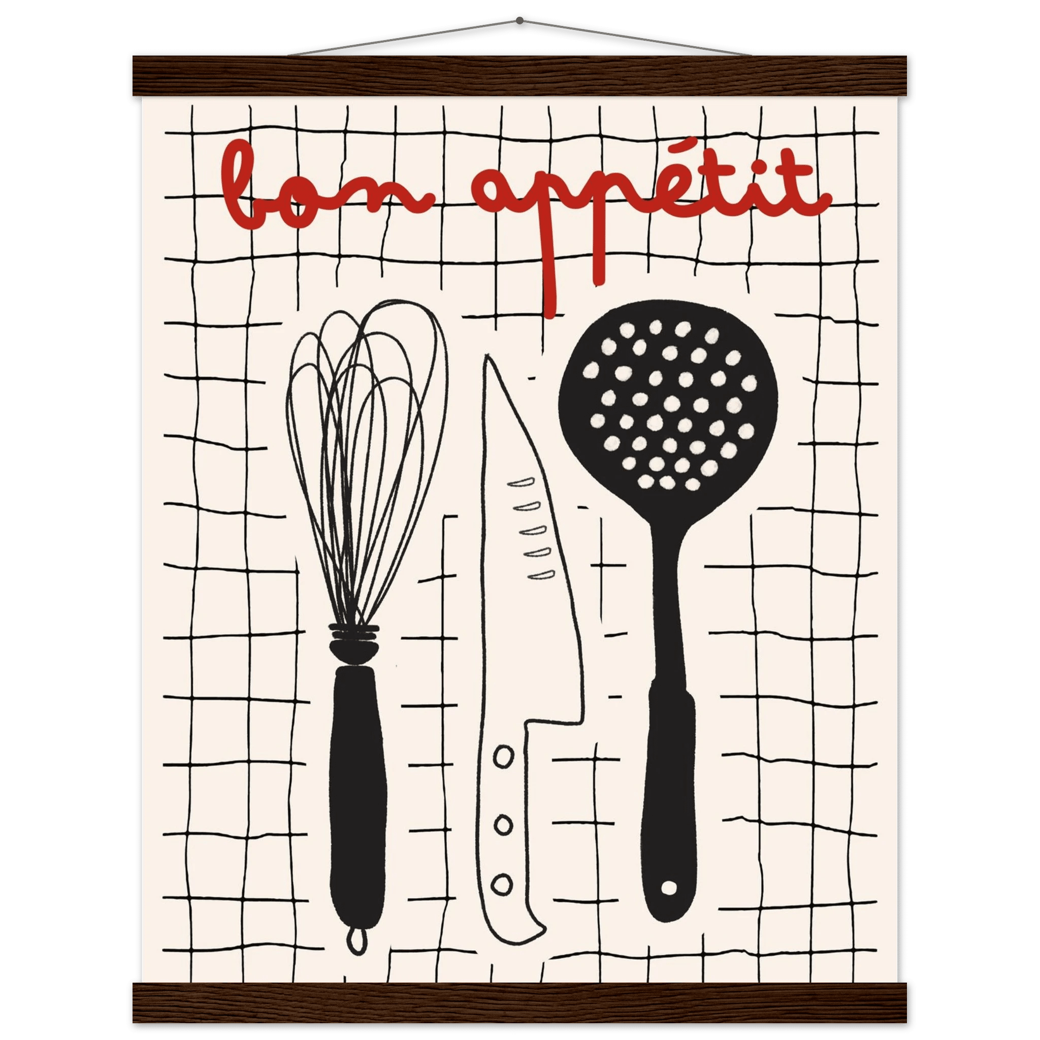 Bon Appétit French Kitchen Print | Bold Black Red Wall Art Poster - Evergreen Posters