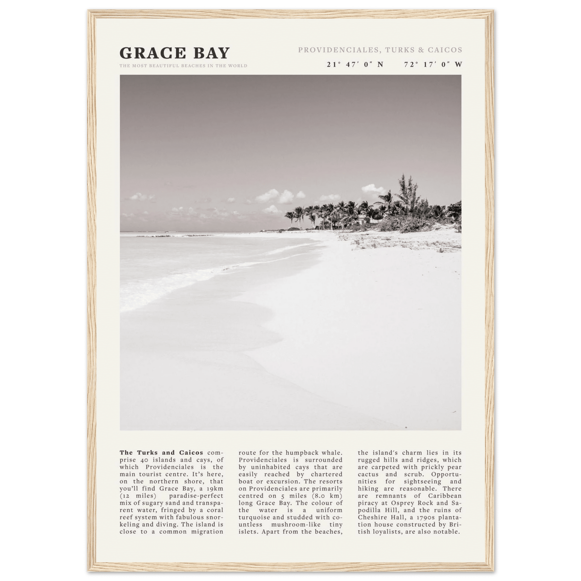 Grace Bay Poster | Black & White Turks & Caicos Wall Art | Caribbean Beach Print - Evergreen Posters