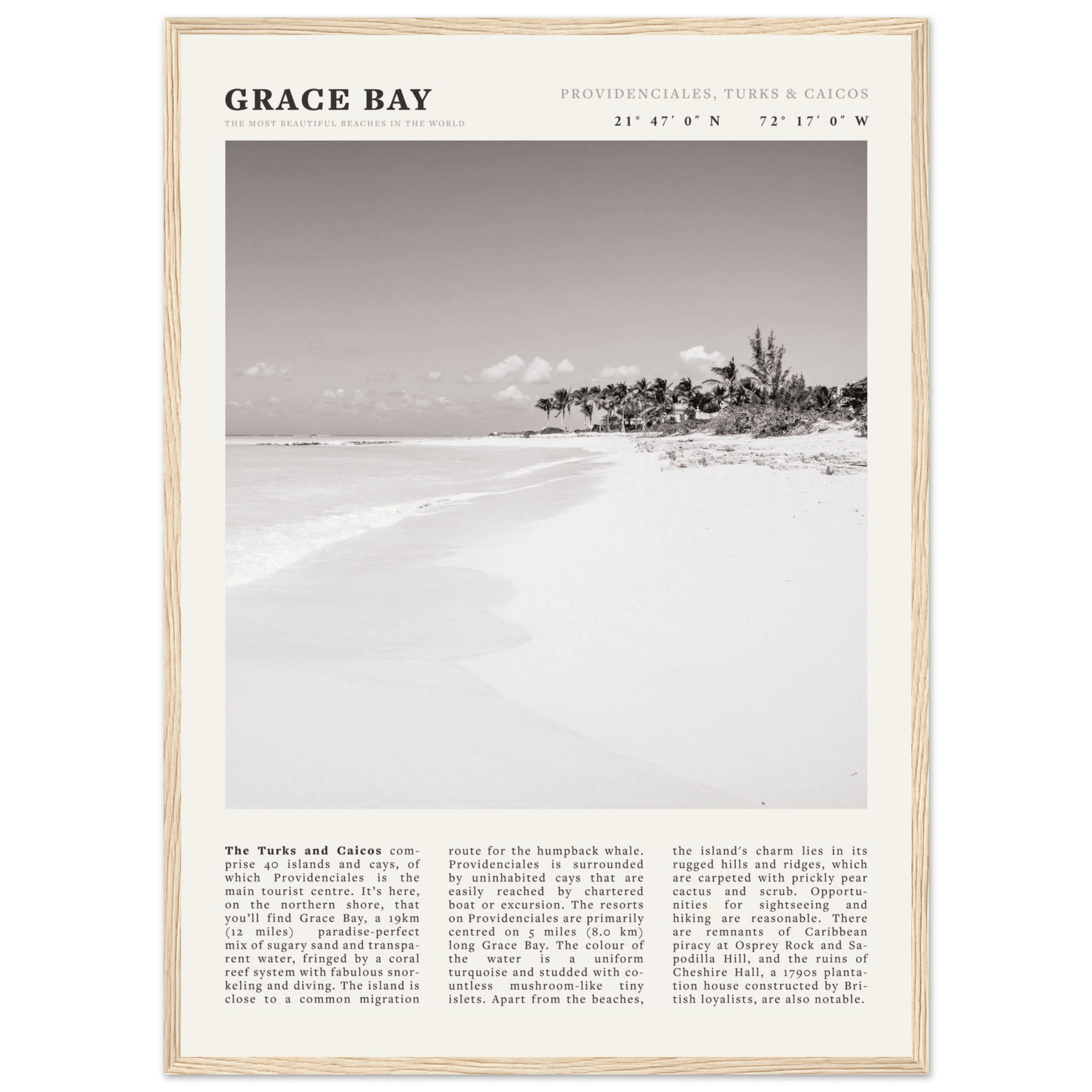 Grace Bay Poster | Black & White Turks & Caicos Wall Art | Caribbean Beach Print - Evergreen Posters