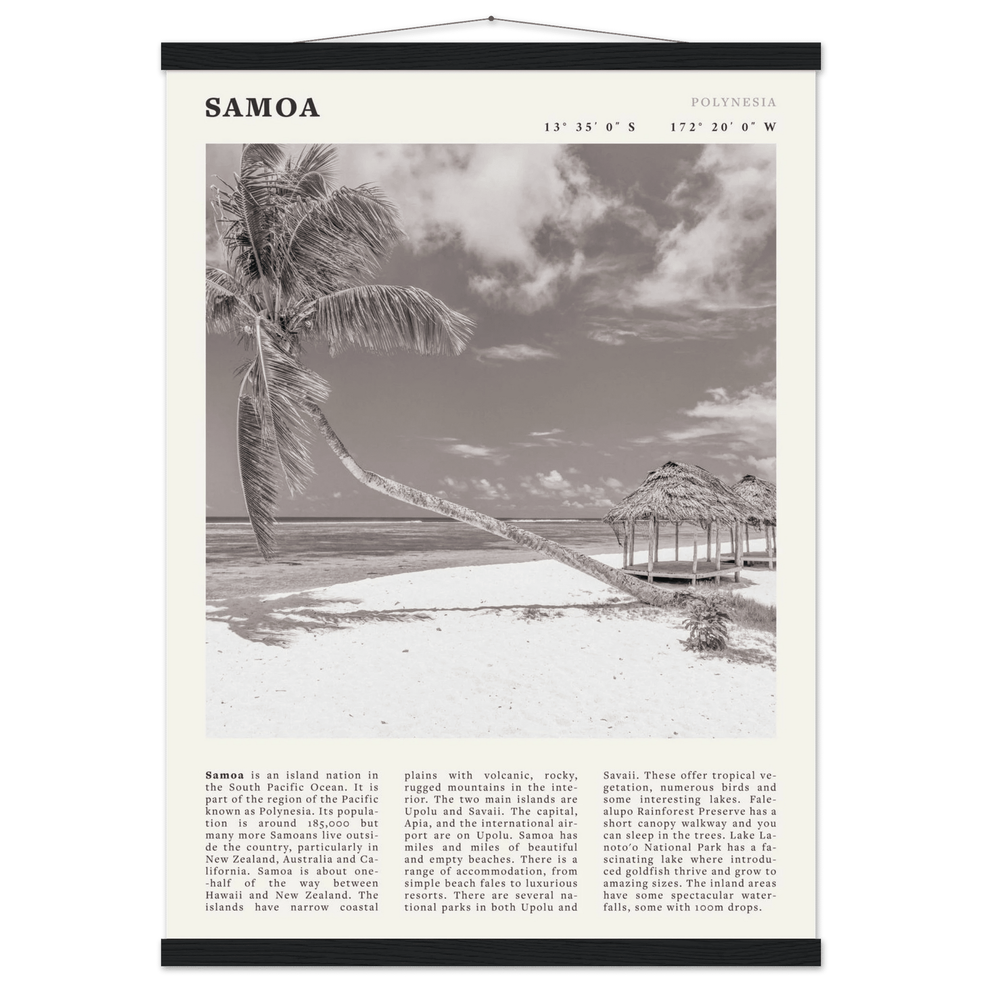 Samoa Poster | Black & White South Pacific Beach Wall Art | Polynesia Travel Print - Evergreen Posters