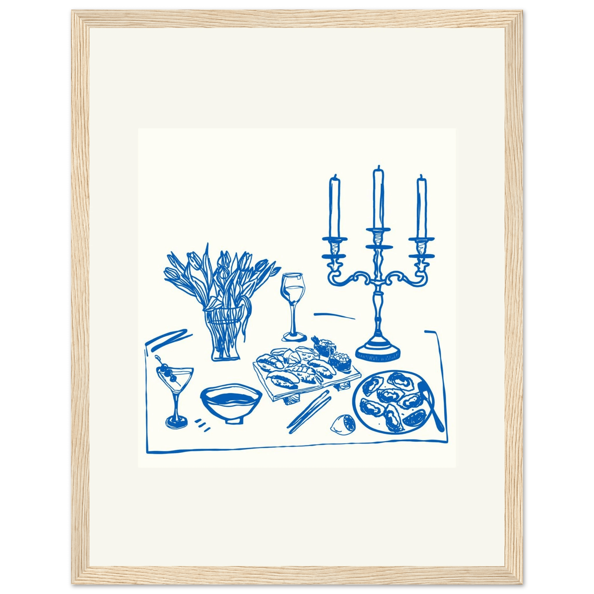 Fine Dining Table Print | Blue Line Art Kitchen Wall Art | Elegant Dining Room Poster - Evergreen Posters