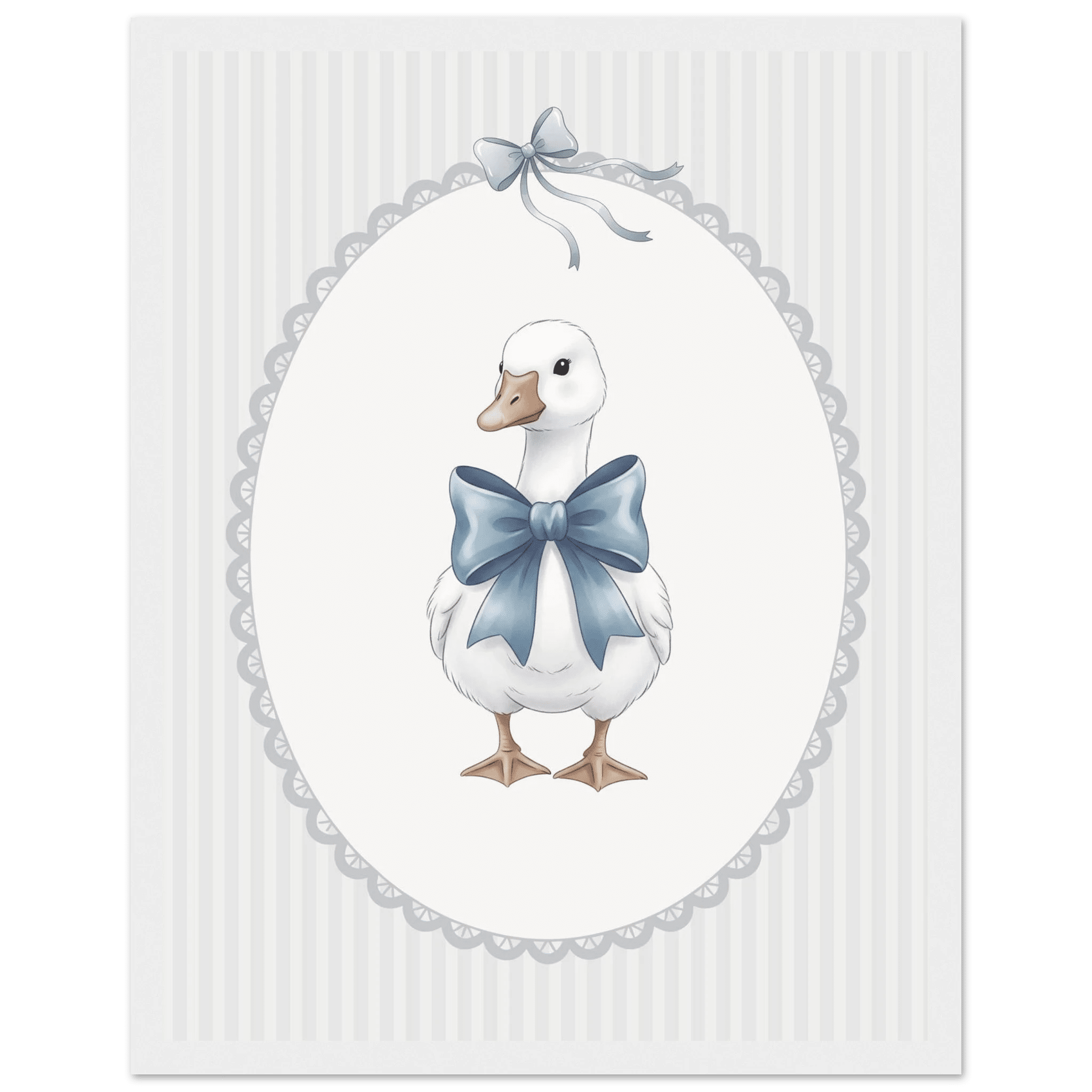 Blue Bow Duck Nursery Poster – Sweet Baby Room Wall Art Print - Evergreen Posters