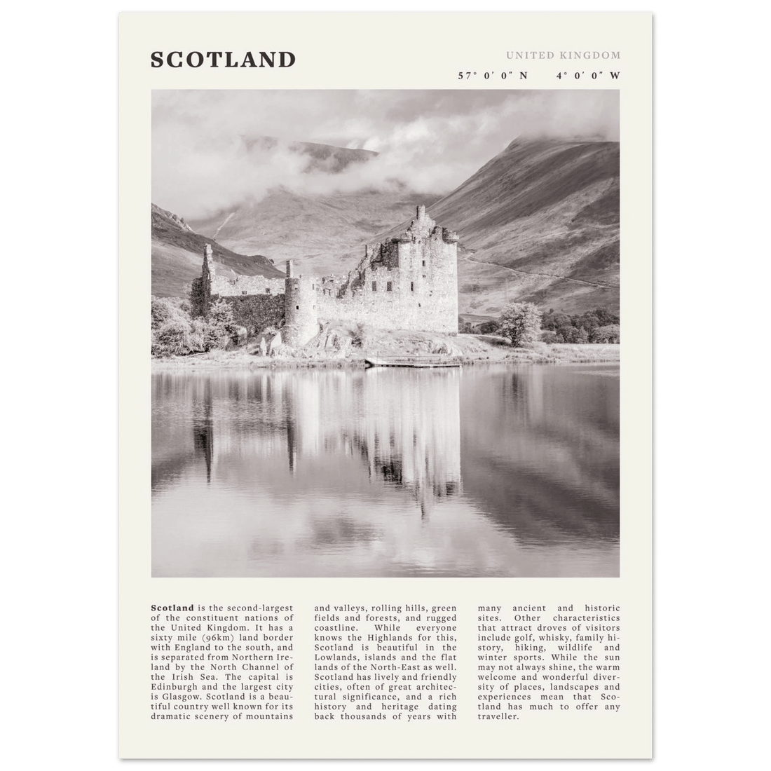 Scotland Poster | Black & White Highland Castle Wall Art | UK Travel Print Decor - Evergreen Posters