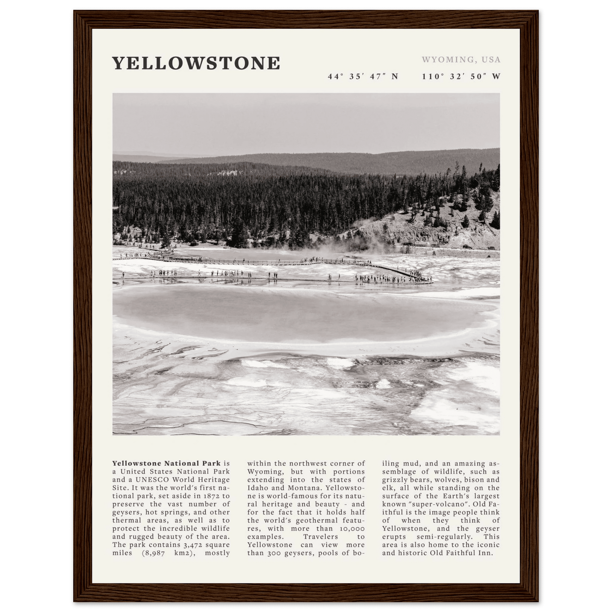 Yellowstone Poster | Black & White Grand Prismatic Spring Wall Art | WY Print - Evergreen Posters